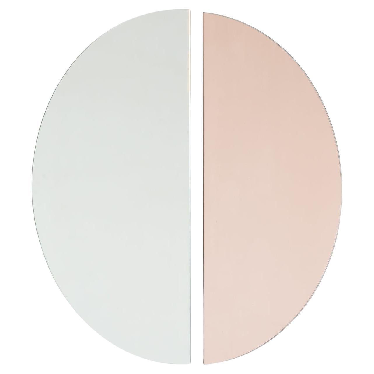 Set of 2 Luna Half-Moon Silver + Rose Gold Peach Round Frameless Mirror, Large For Sale