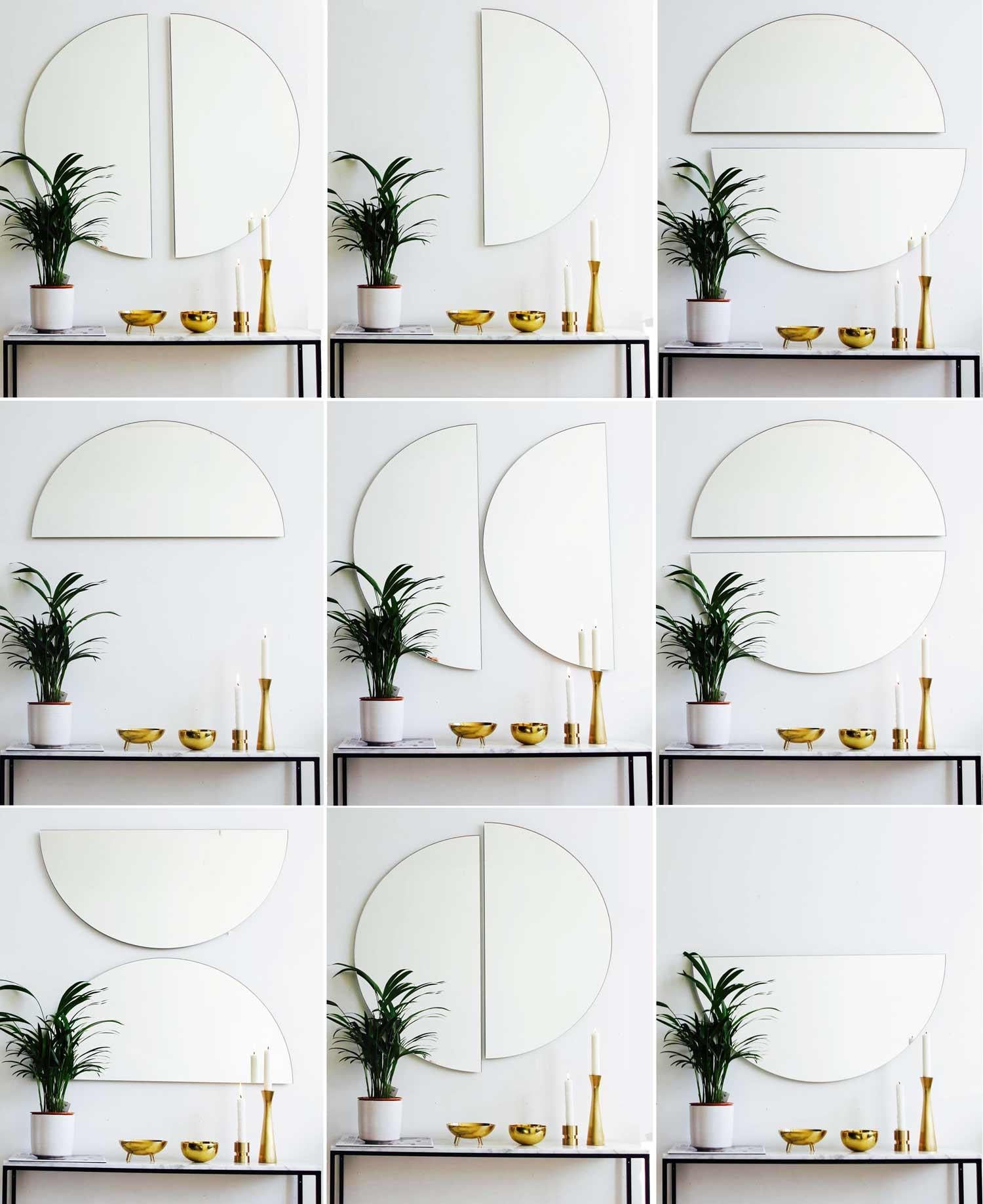 Ensemble de 2 miroirs minimalistes ronds Luna Half-Moon Silver + Rose Gold sans cadre, XL en vente 8