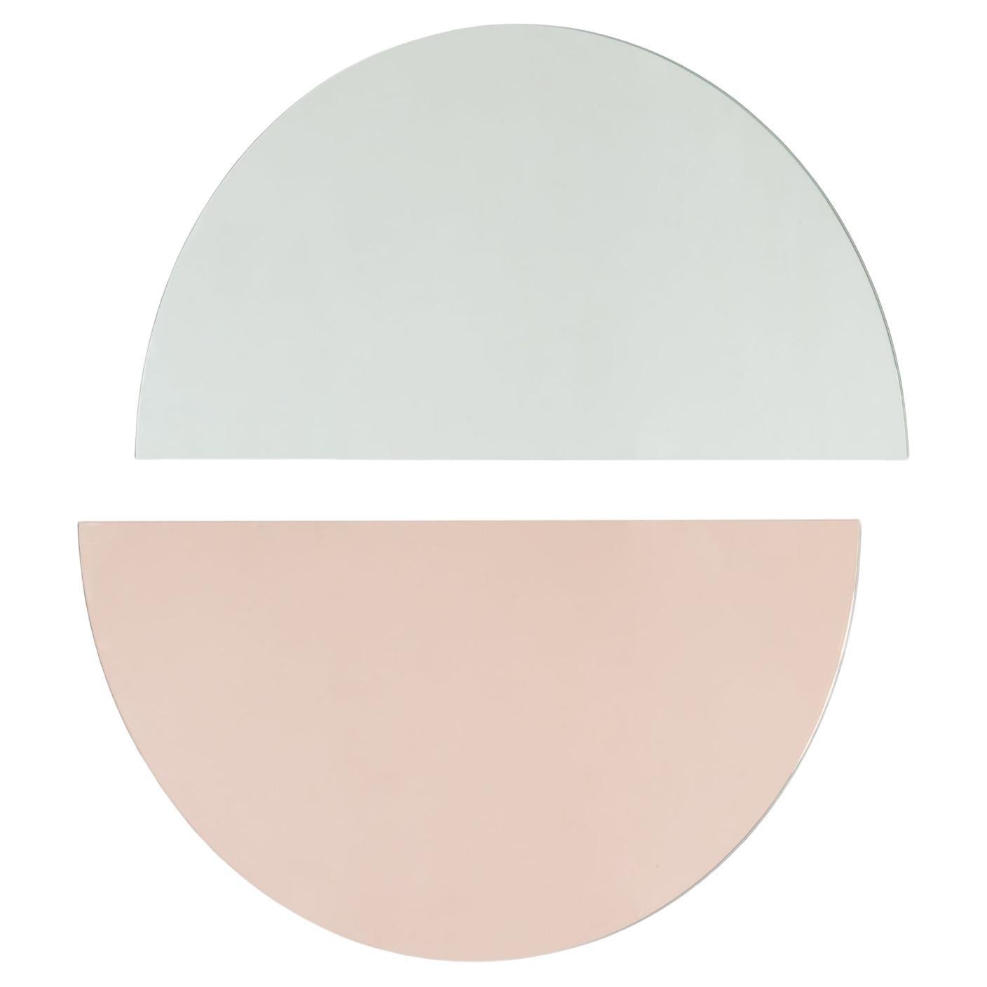 Set of 2 Luna Half-Moon Silver + Rose Gold Round Frameless Minimal Mirrors, XL For Sale