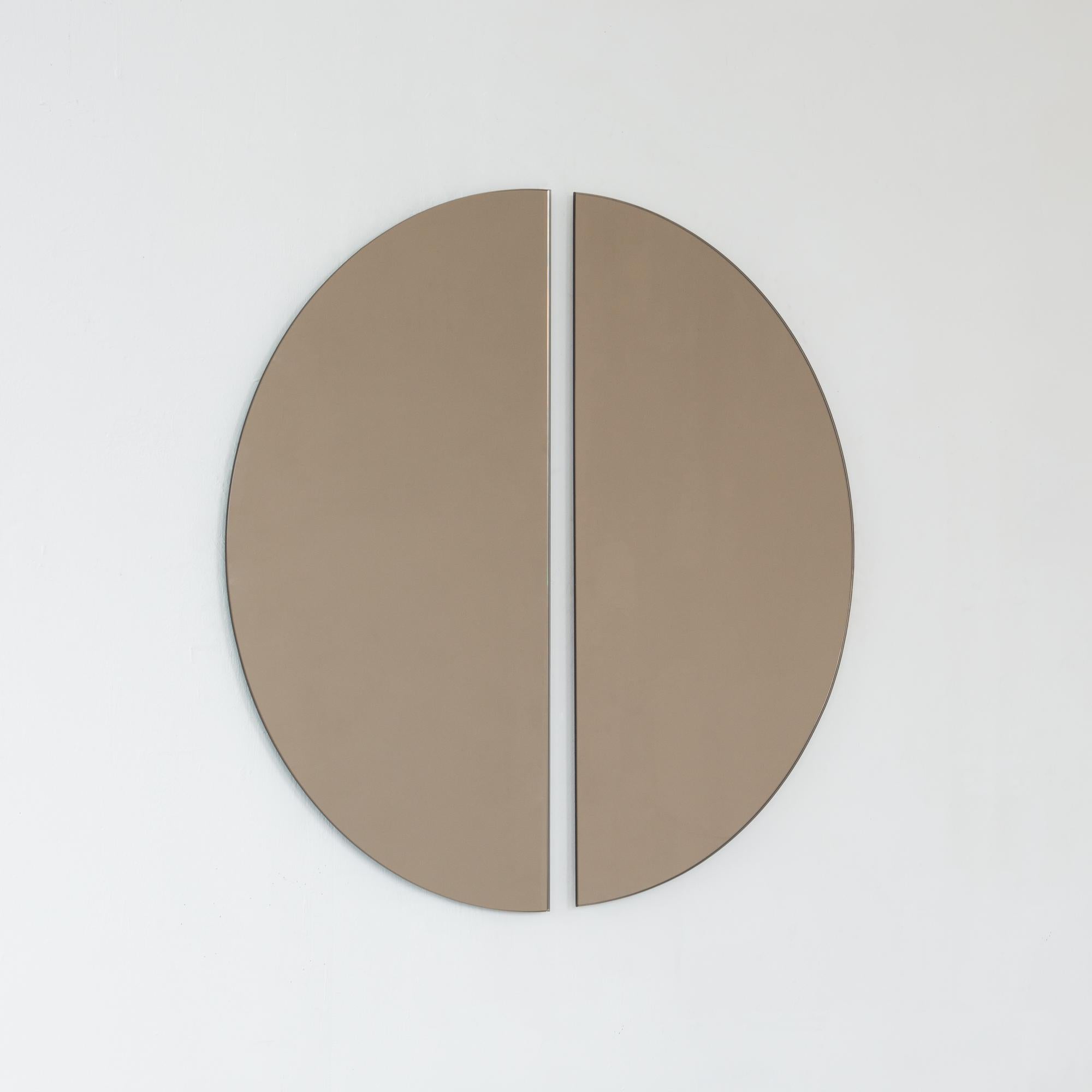 Set of 2 Luna Semi-Circular Bronze Tinted Minimalist Frameless Mirrors, Medium For Sale 2