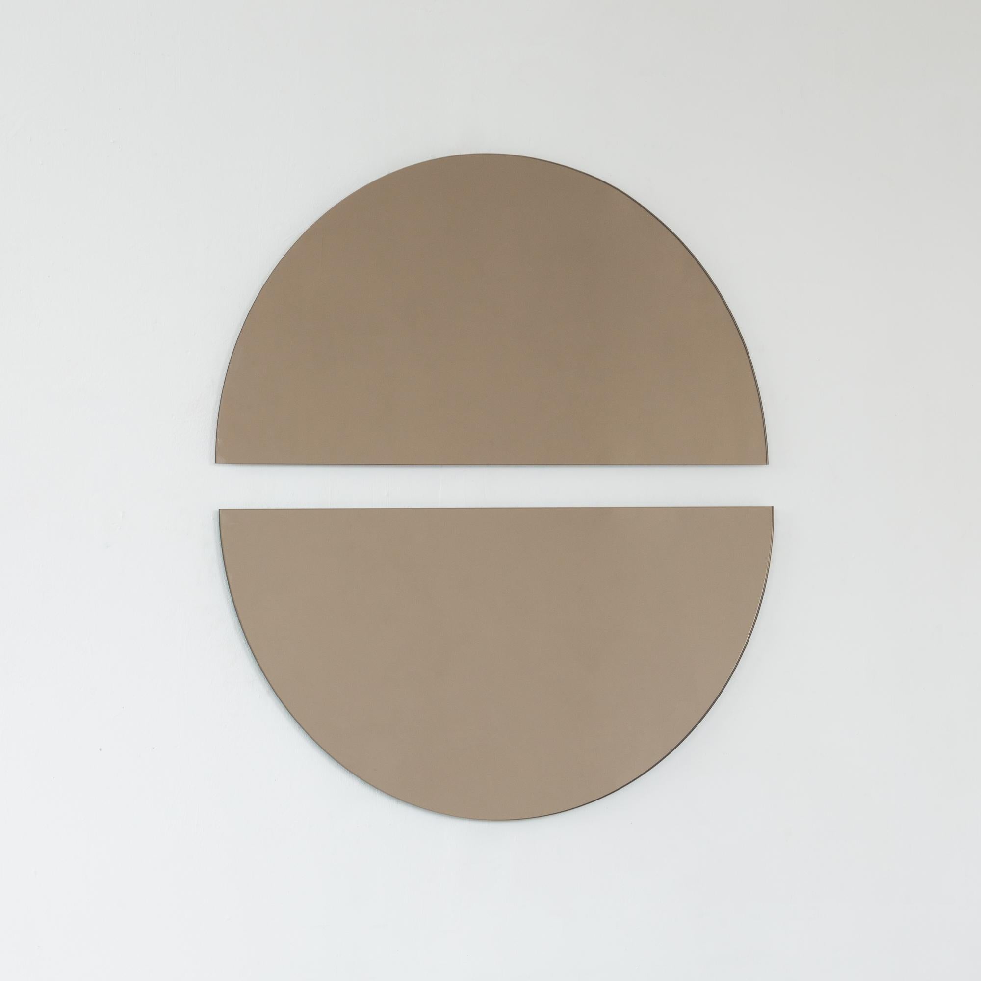 Contemporary Set of 2 Luna Semi-Circular Bronze Tinted Minimalist Frameless Mirrors, Large For Sale