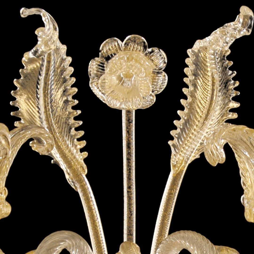 Italian Set of 2 Luxury artistic Sconce 2 Arms Golden Leaf Murano Glass by Multiforme For Sale