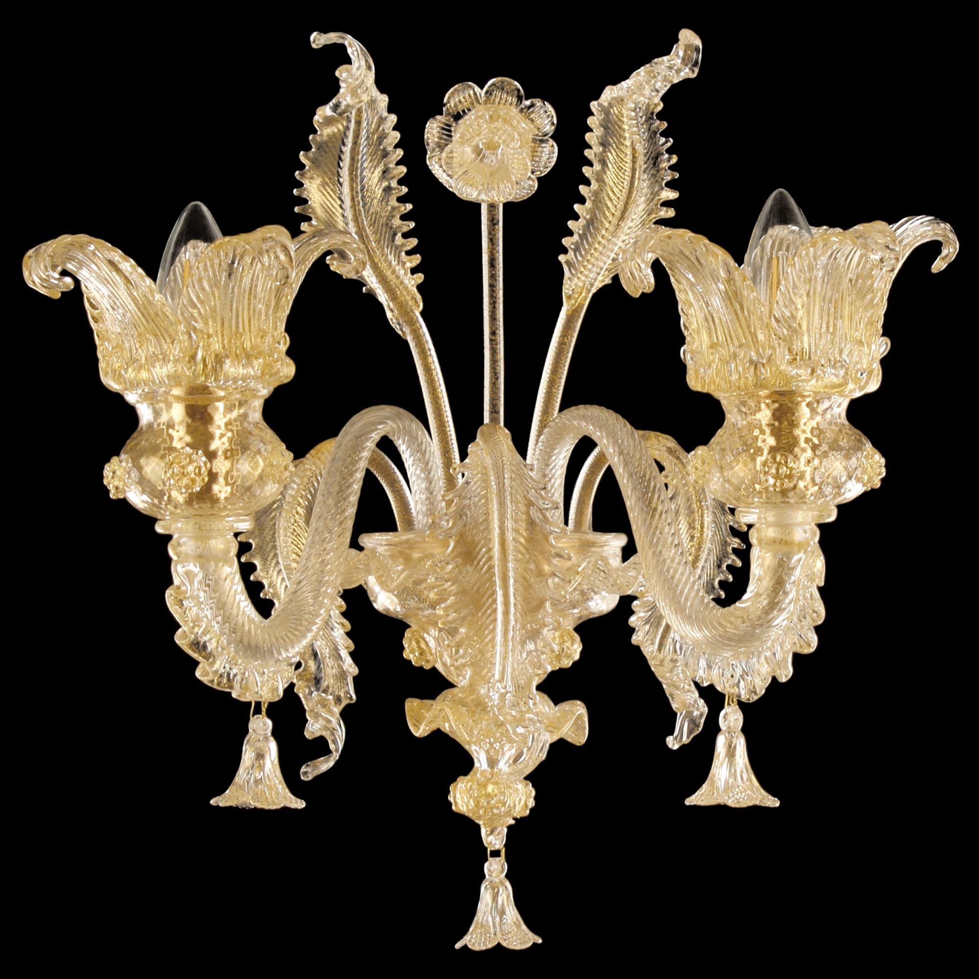 Other Set of 2 Luxury artistic Sconce 2 Arms Golden Leaf Murano Glass by Multiforme For Sale