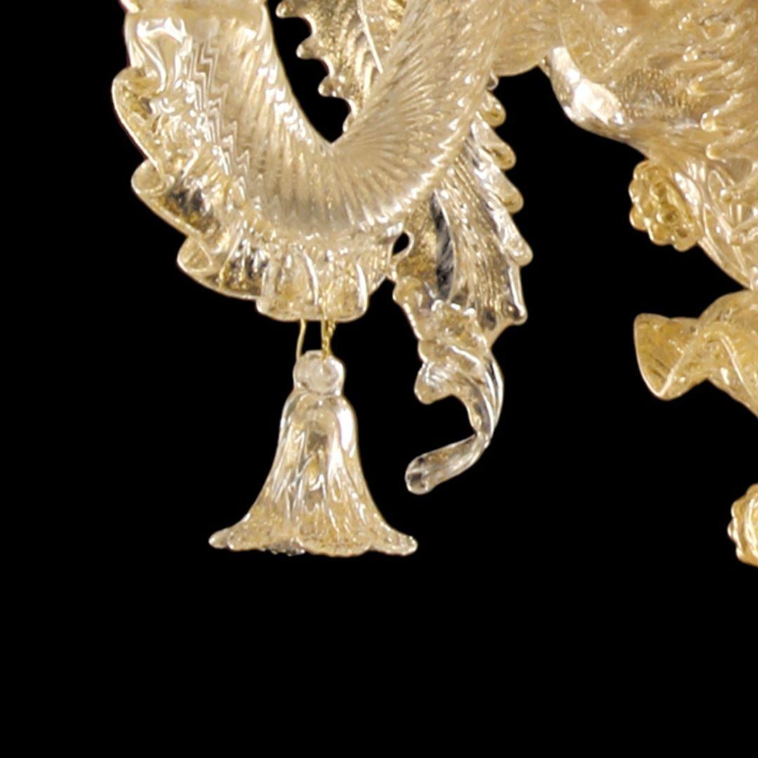 Set of 2 Luxury artistic Sconce 2 Arms Golden Leaf Murano Glass by Multiforme For Sale 1