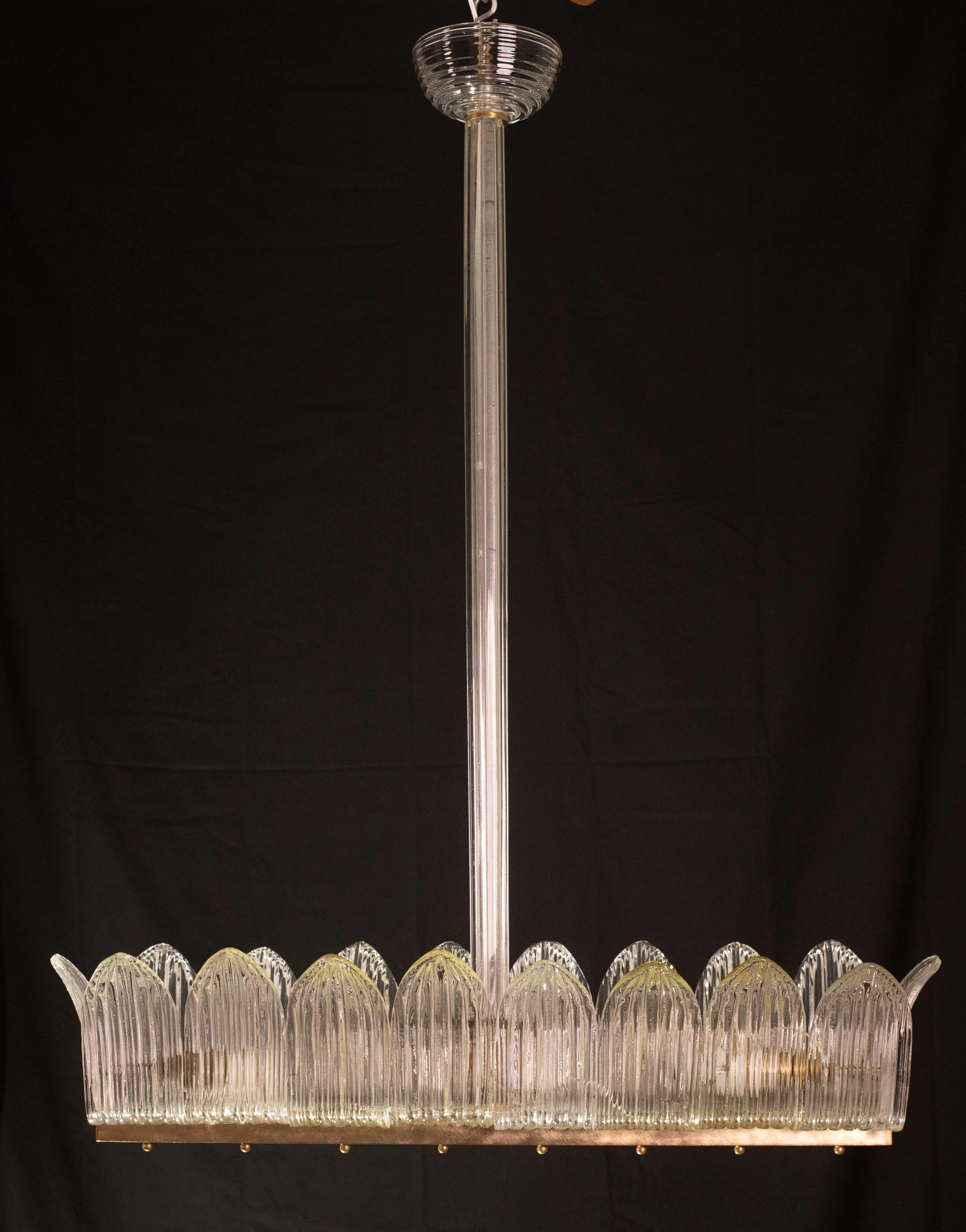 Art Déco Set di 2 grandi lampadari Art Decò di lusso di Barovier e Toso, vetro di Murano, 1940 in vendita