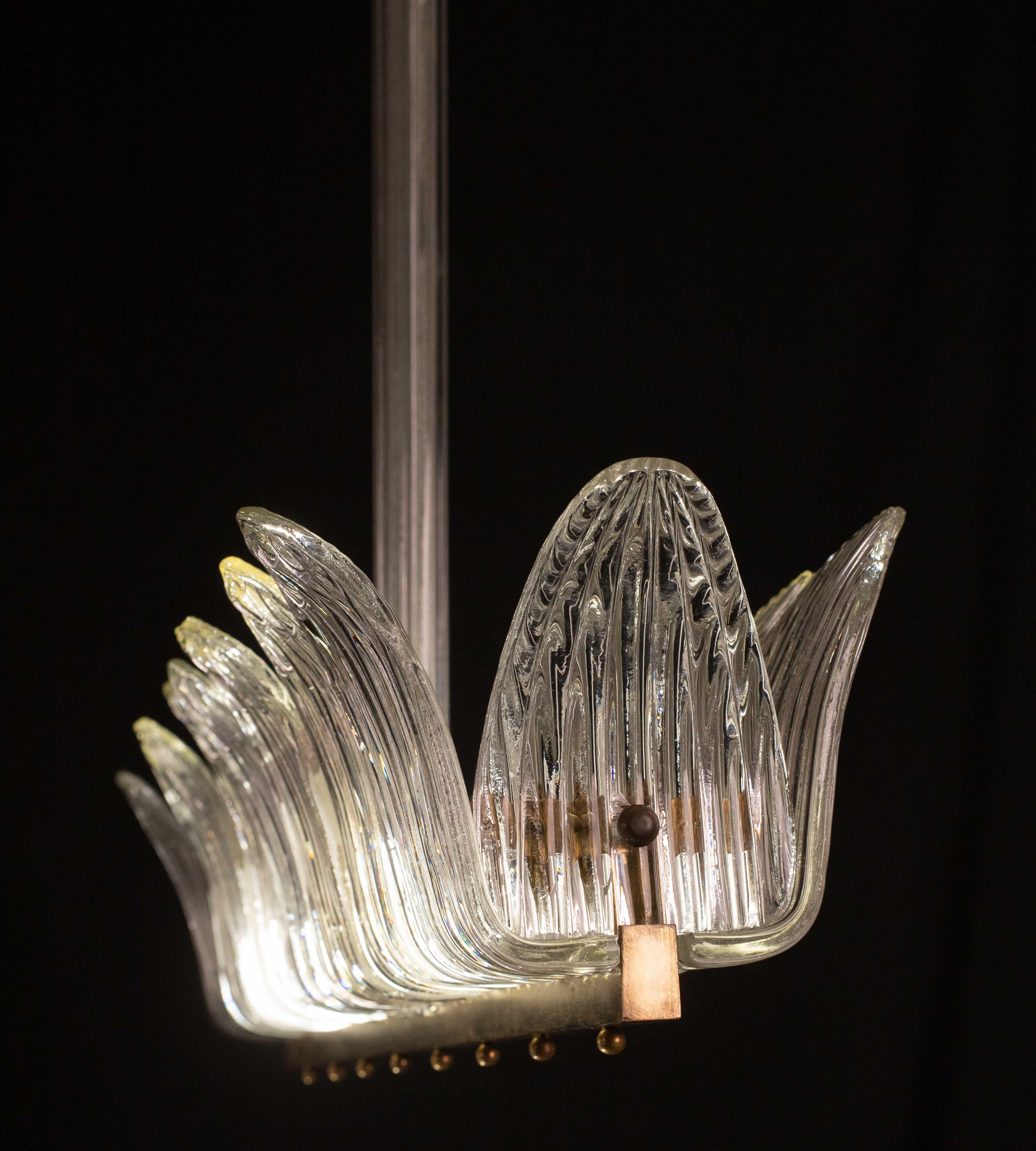 Metà XX secolo Set di 2 grandi lampadari Art Decò di lusso di Barovier e Toso, vetro di Murano, 1940 in vendita