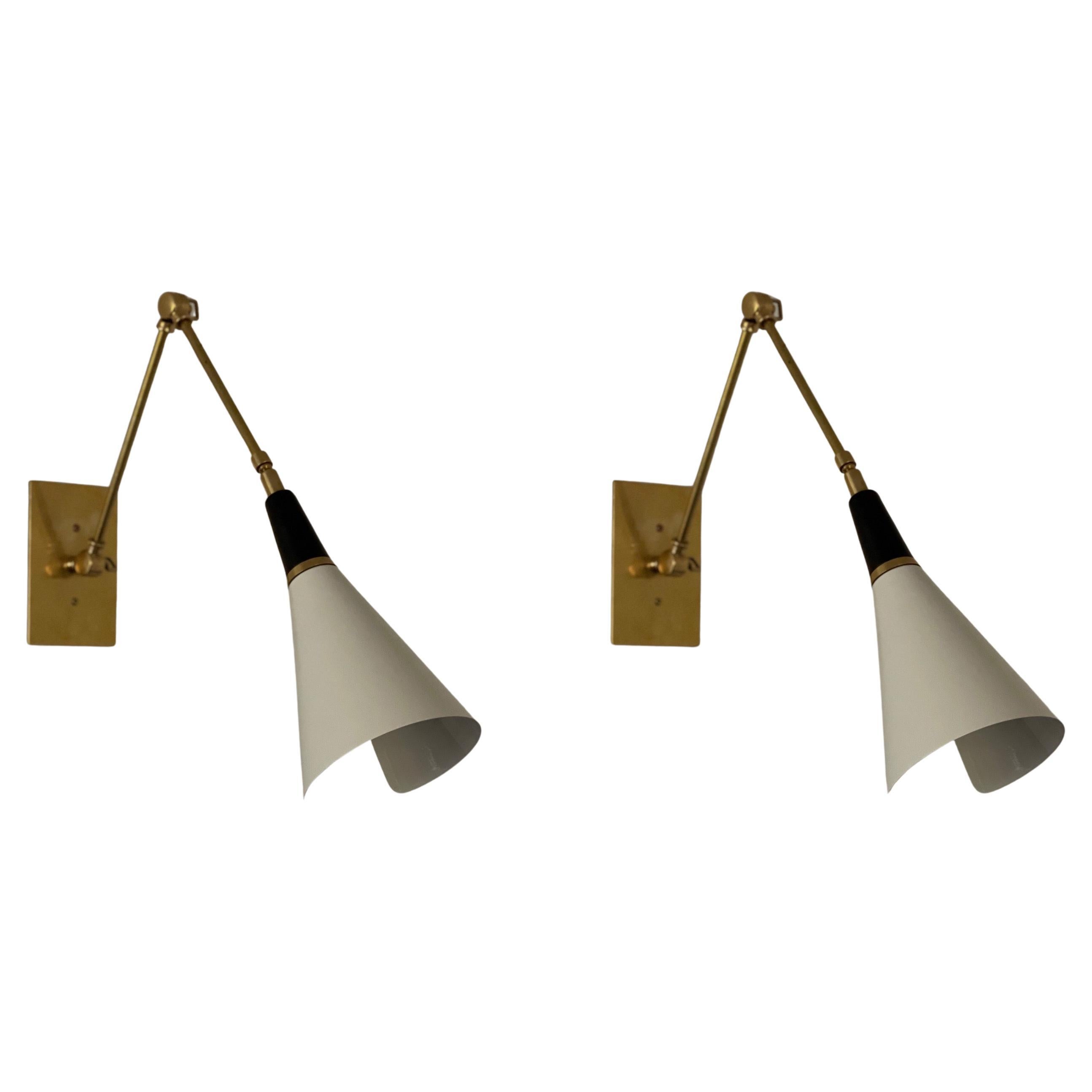 Set of 2 Magari Kitchen Wall Lamp Stilnovo style in Bronze, White and Brass For Sale