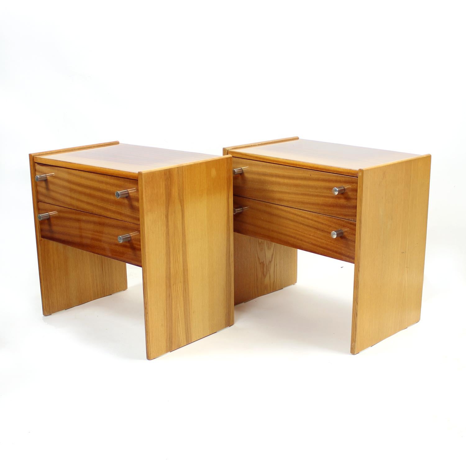 Late 20th Century Set Of 2 Mahogany Bedside Tables By Up Zavody, Czechoslovakia 1970s For Sale