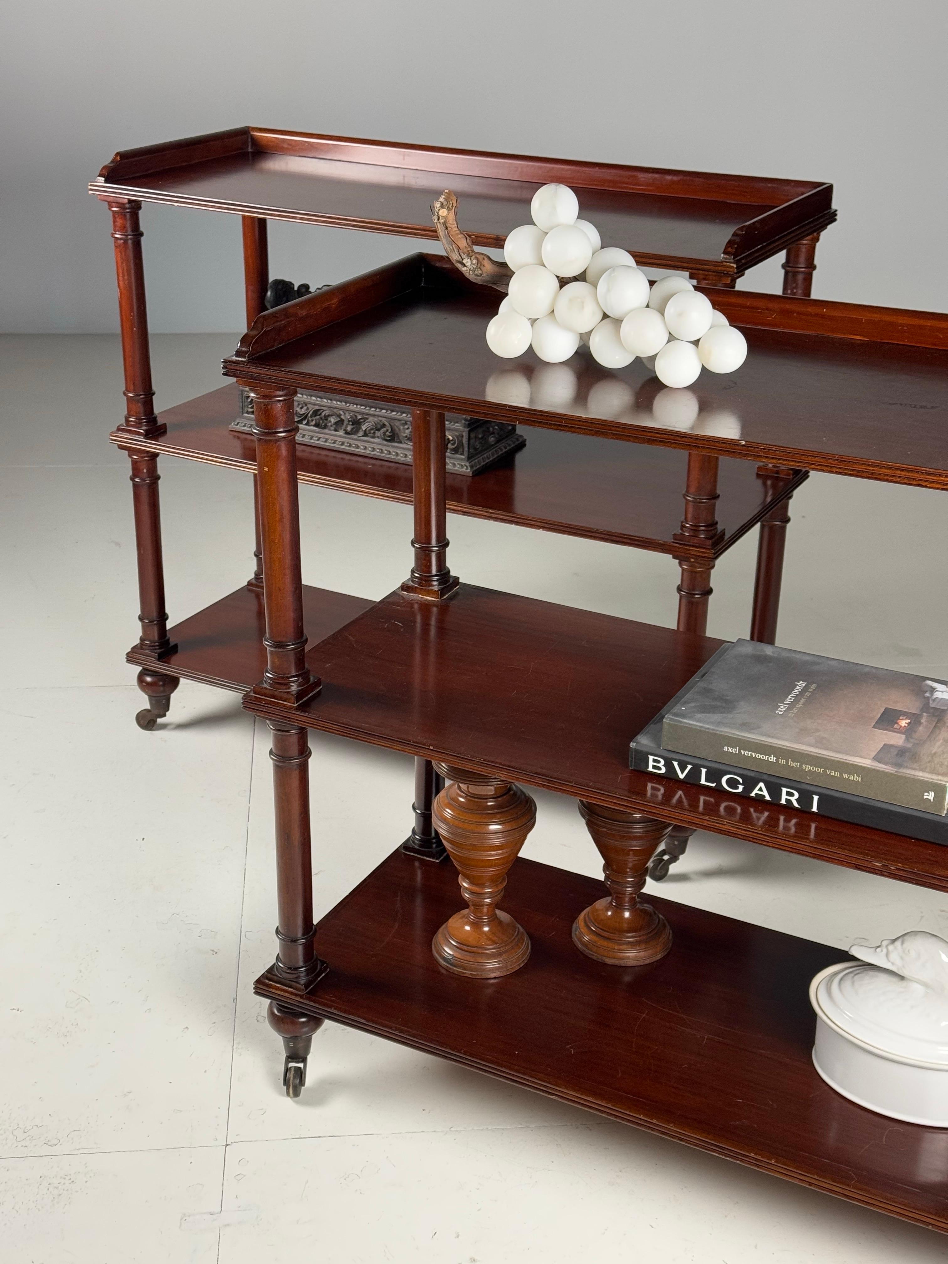 English set of 2 mahogany etagères
