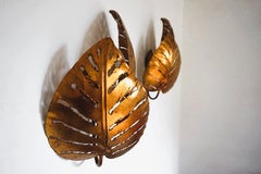 Set of 2 Monstera double-leaf wall lamps in the style of Maison Jansen, 1970