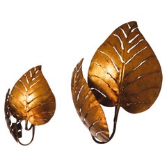 Set of 2 Monstera double-leaf wall lamps in the style of Maison Jansen, 1970