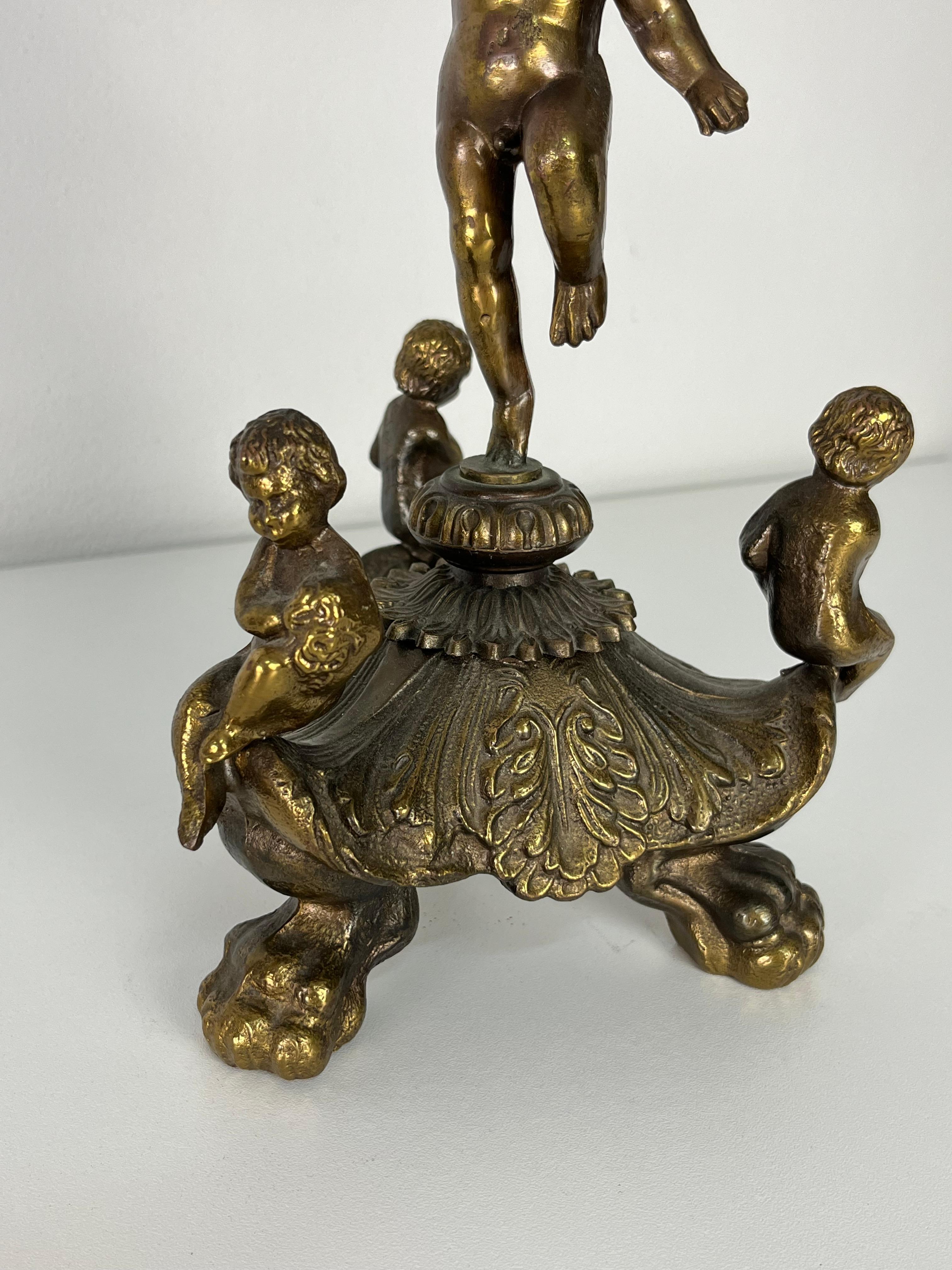 Set of 2 Majestic Italian five-light brass Candelabra, 1940s. For Sale 5