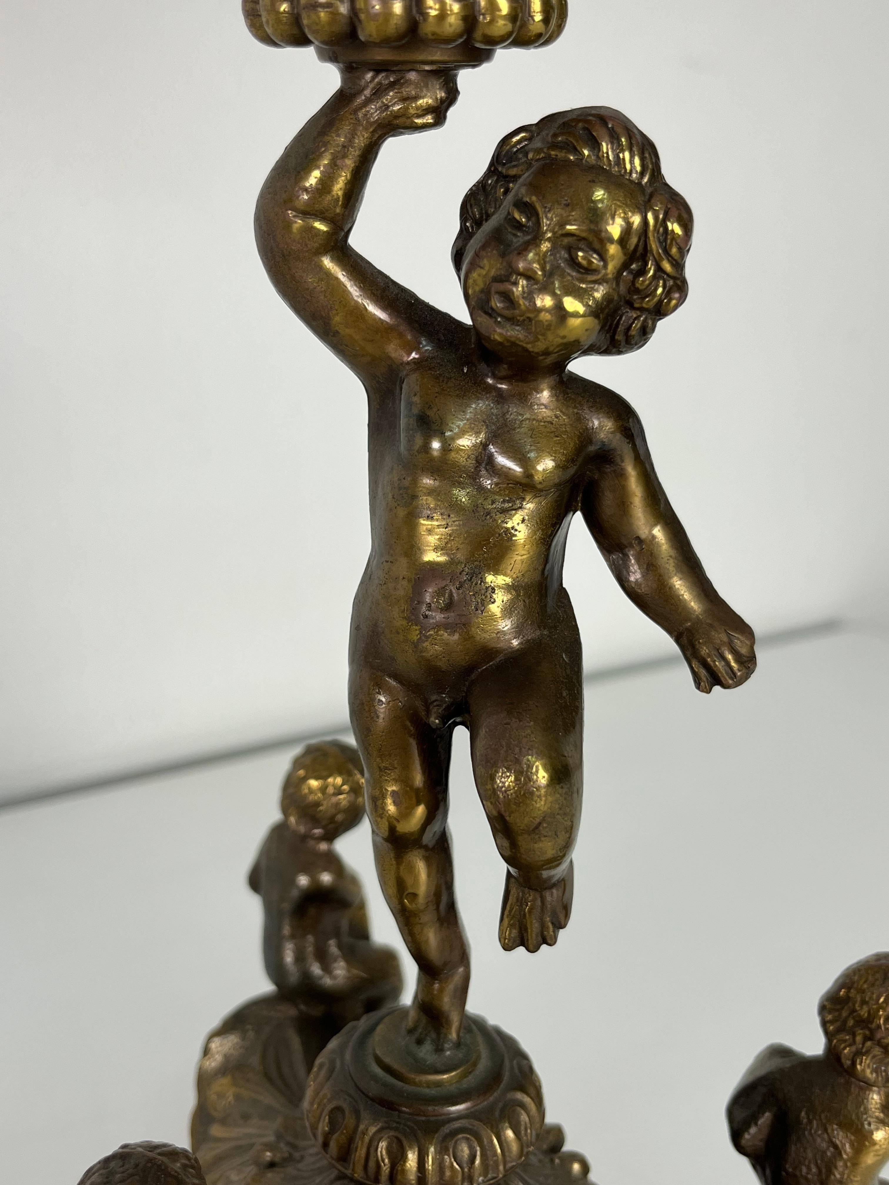 Brass Set of 2 Majestic Italian five-light brass Candelabra, 1940s. For Sale