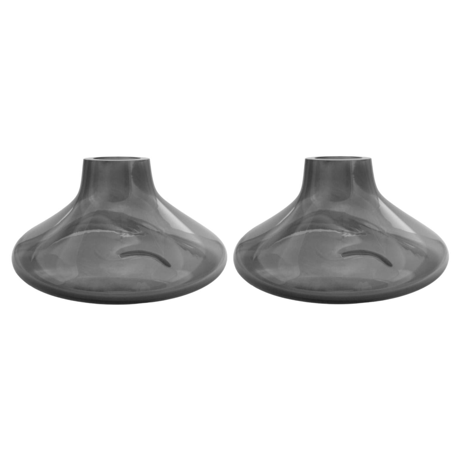 Set of 2 Makemake Silver Smoke L Vase + Bowl by Eloa For Sale