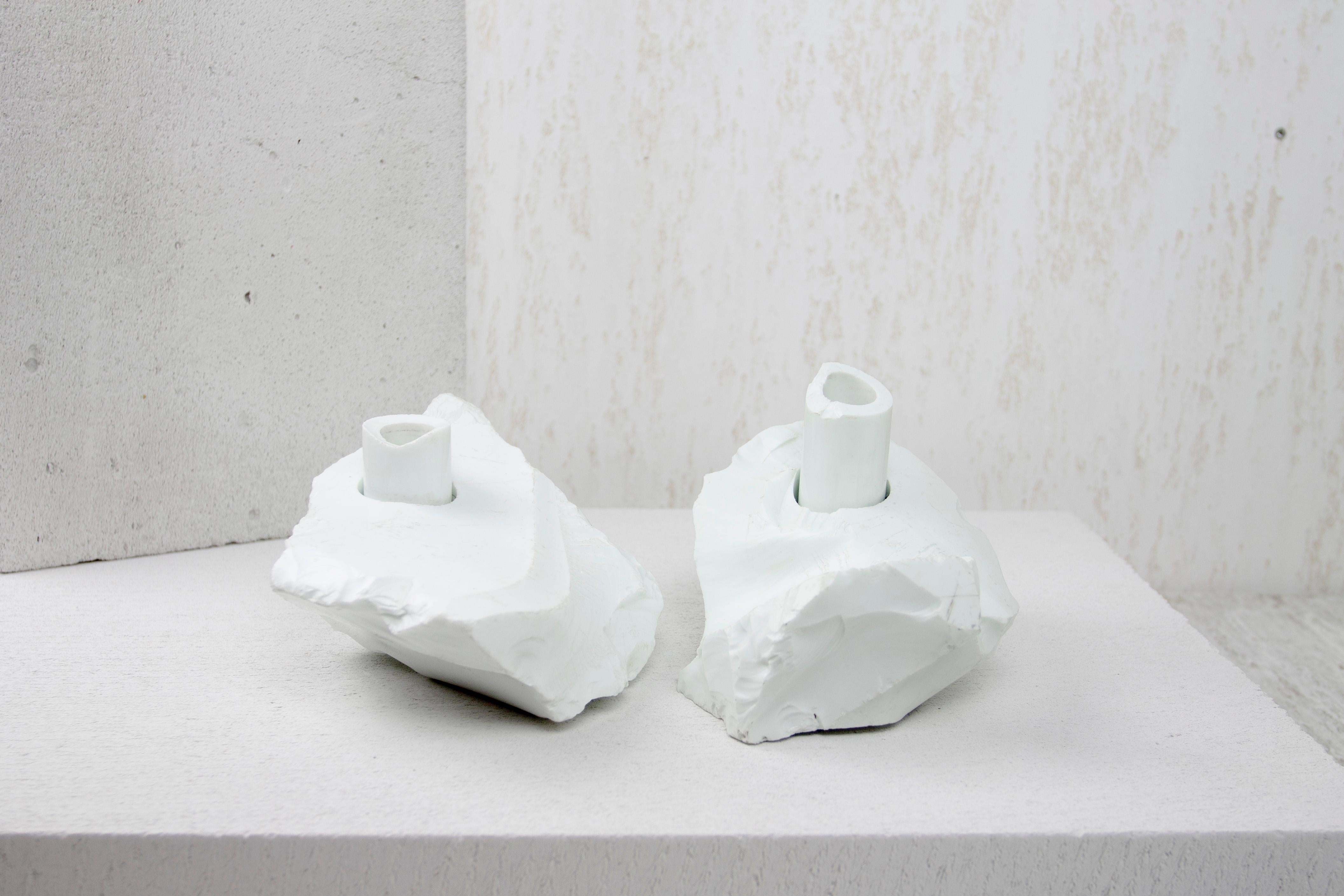 Contemporary Set of 2 Manmade Porcellanite Abra Candelabra by Studio DO For Sale