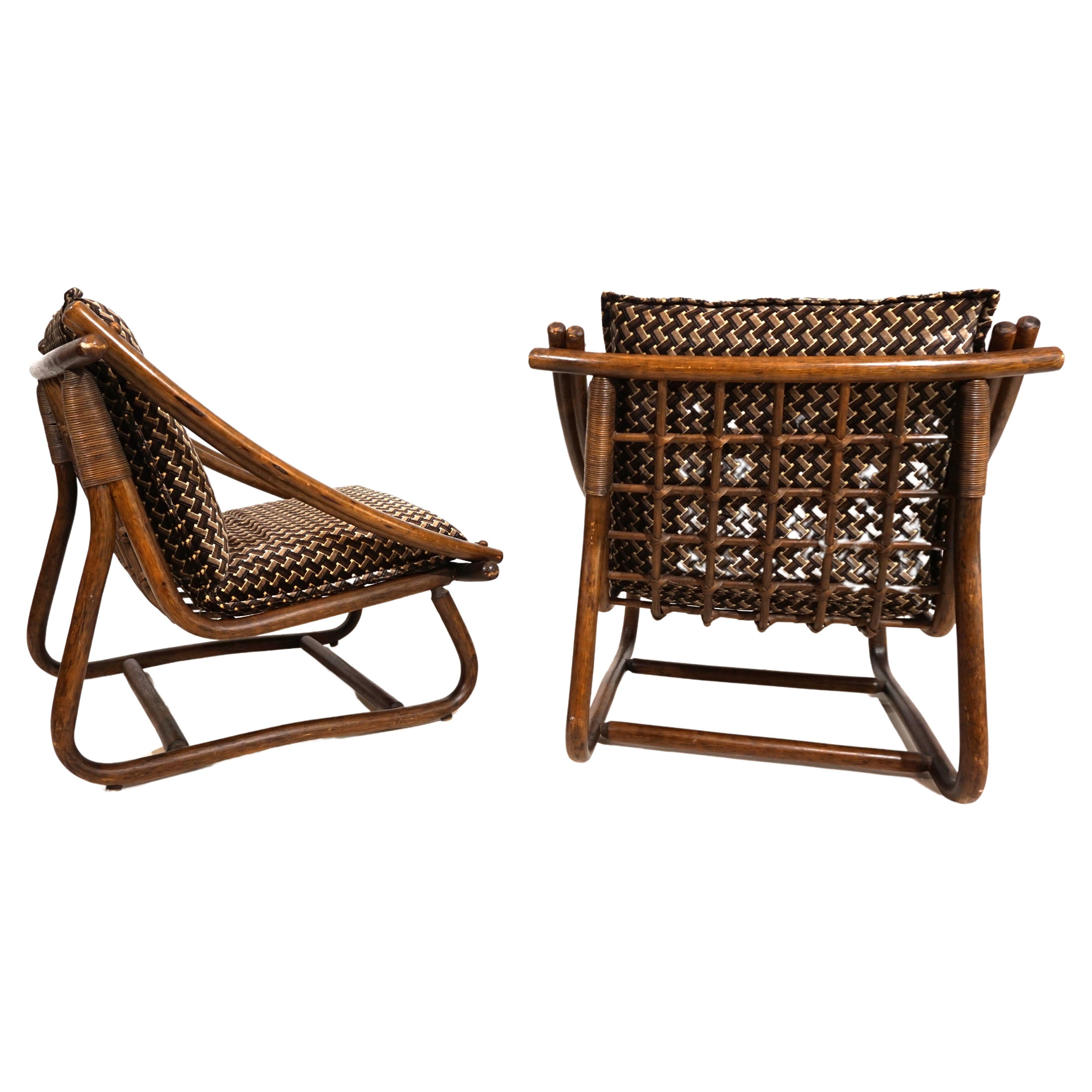 Set of 2 Manou rattan lounge chairs in pagoda style