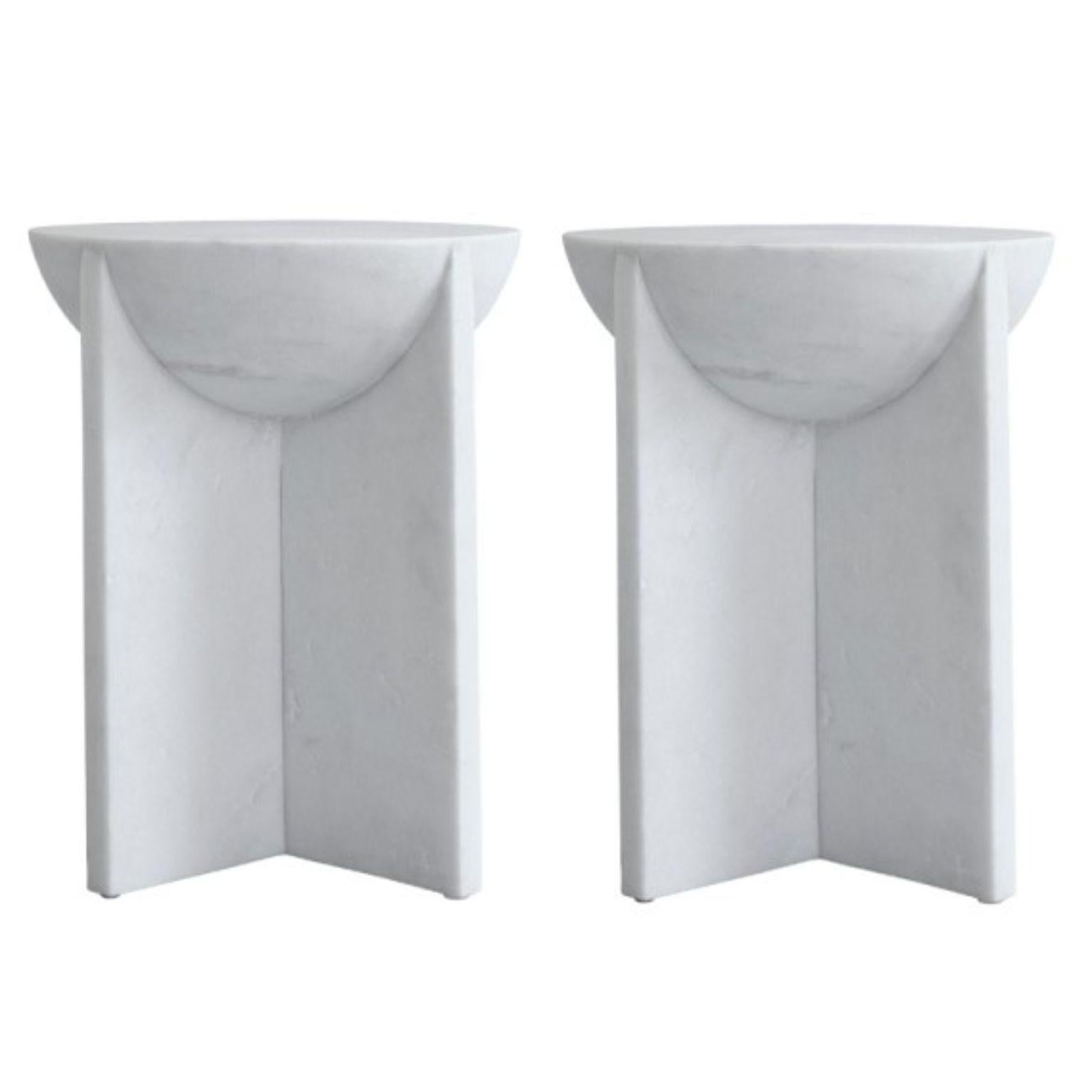 Set of 2 marble cross side table / stool by 101 Copenhagen
Designed by Kristian Sofus Hansen & Tommy Hyldahl
Dimensions: L 35 / W 35 /H 45 CM
Materials: Marble

With its geometric shapes and sharp lines, Cross is inspired by architectural