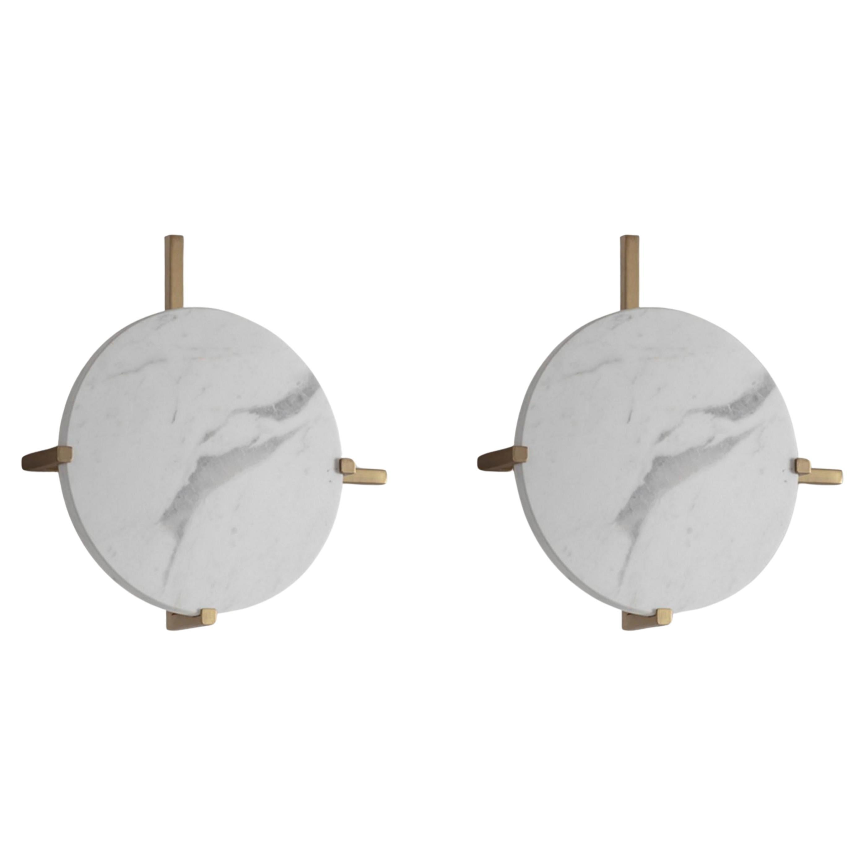 Set of 2 Marble Disc Wall Lights by Square in Circle For Sale
