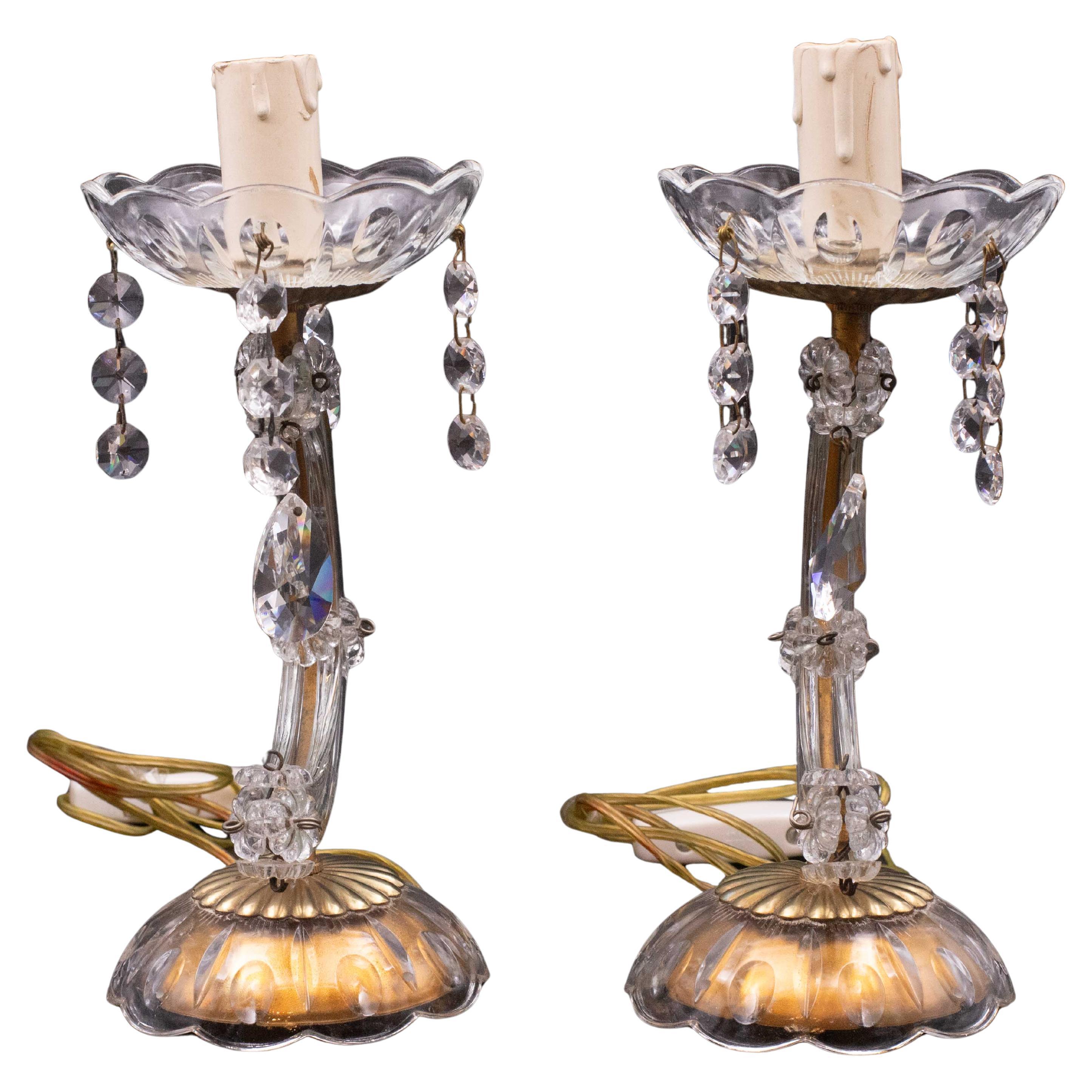 Ensemble de 2 lampes de table en cristal de style Marie-Thérèse en vente
