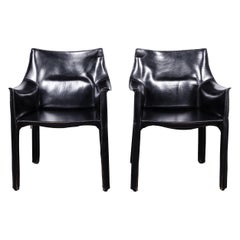 Set of 2 Mario Bellini CAB 413 Chairs in Black Leather for Cassina