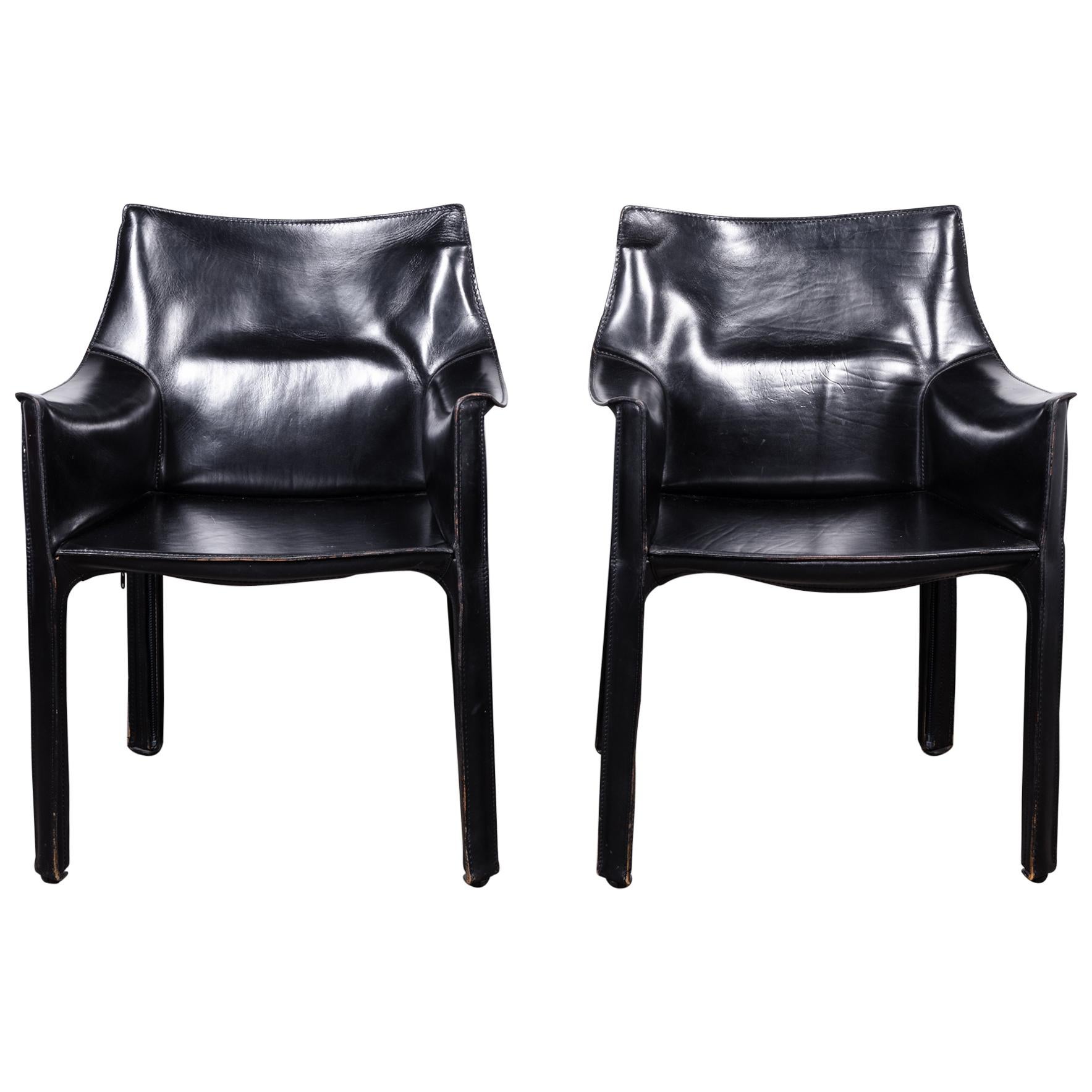 Set of 2 Mario Bellini CAB 414 Chairs in Black Leather for Cassina