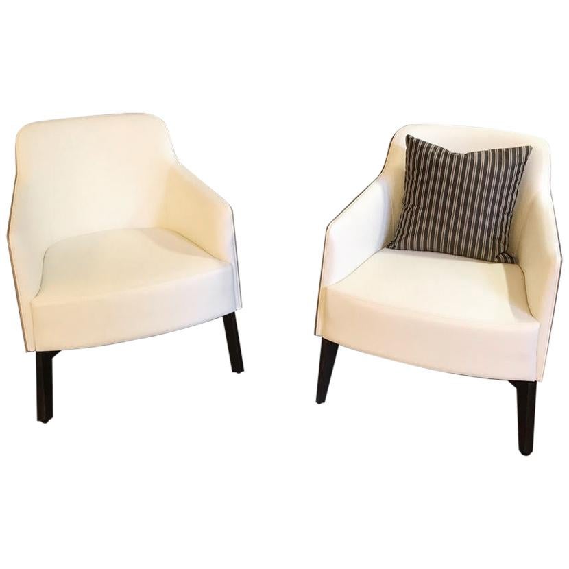 Set of 2 Quinti Marlene White Genuine Leather Lounge Chairs