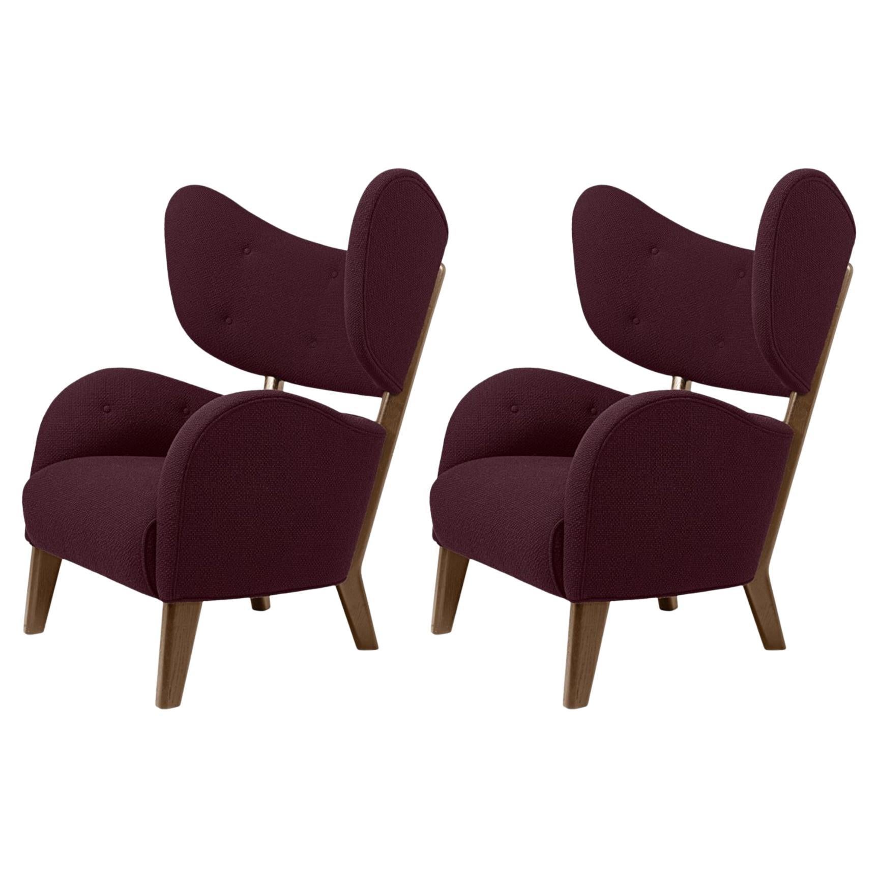 Set of 2 Maroon Raf Simons Vidar 3 Smoked Oak My Own Lounge Chairs by Lassen