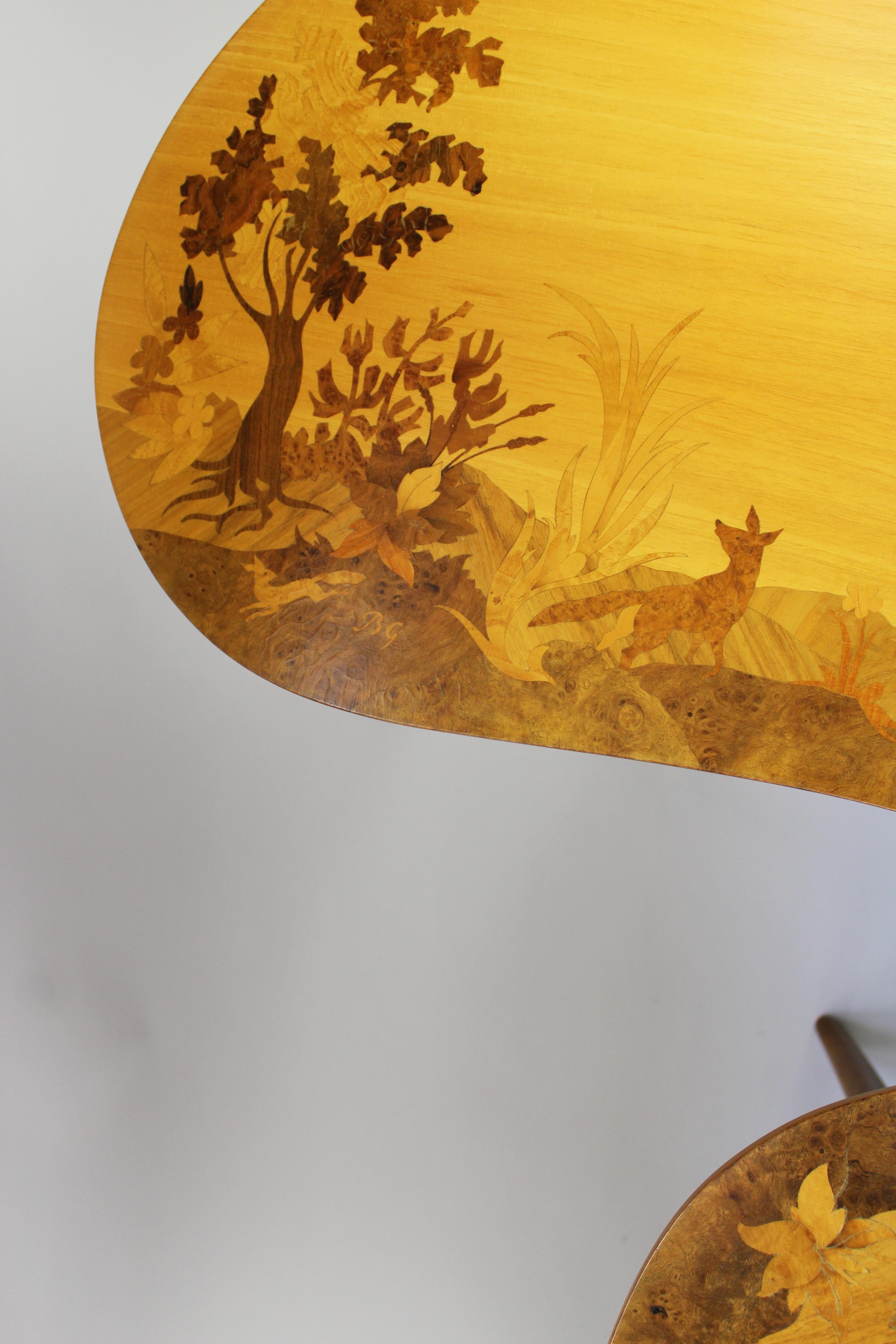 Set of 2 Marquetry Kidney shaped coffee Tables Buchschmid & Gretaux Germany 1950 For Sale 3
