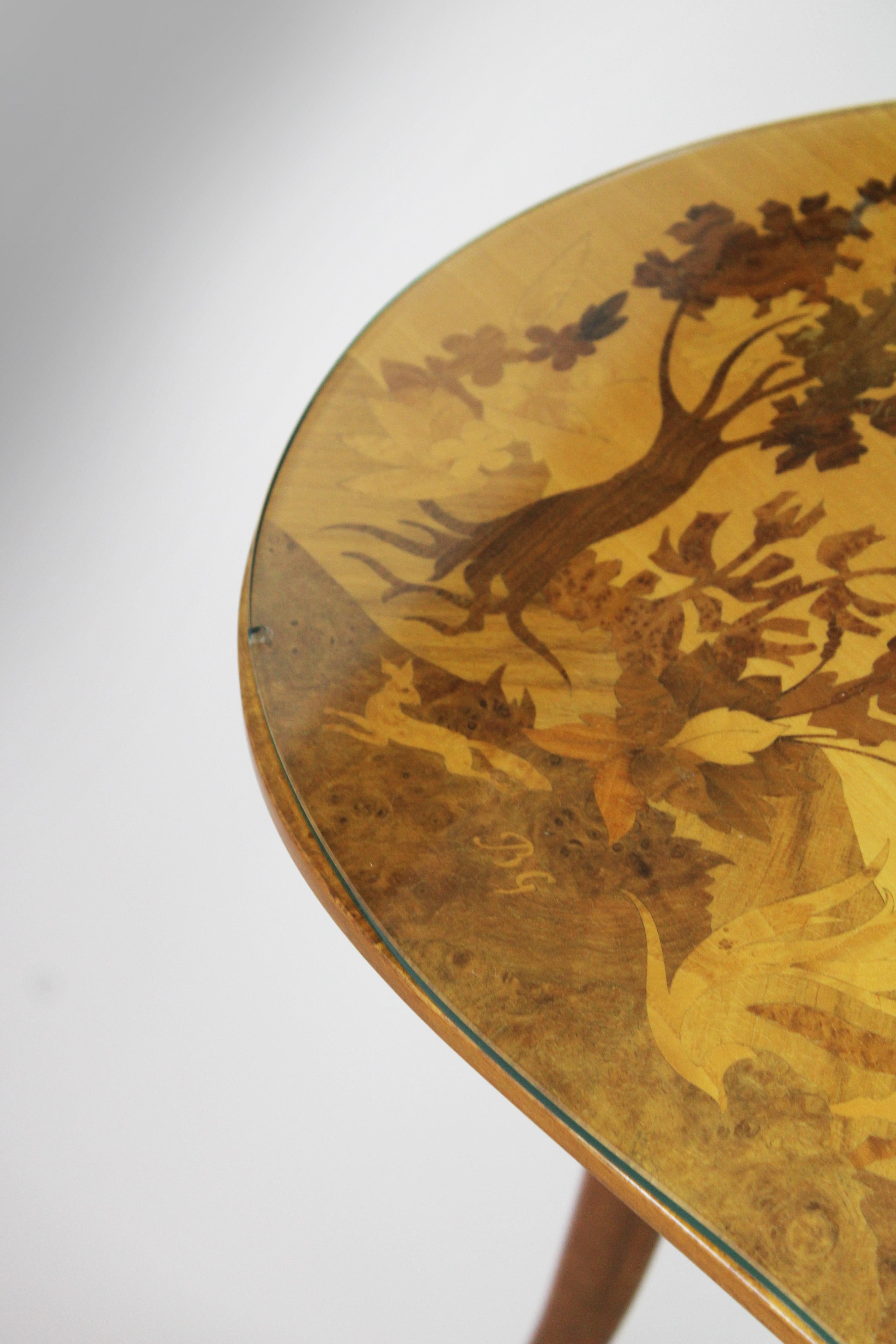 Set of 2 Marquetry Kidney shaped coffee Tables Buchschmid & Gretaux Germany 1950 For Sale 1