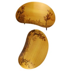 Set of 2 Marquetry Kidney shaped coffee Tables Buchschmid & Gretaux Germany 1950