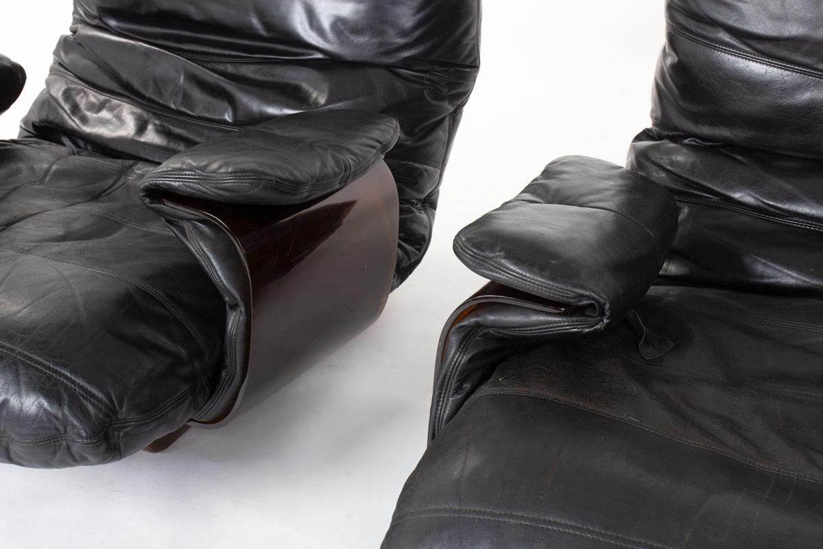 Conjunto de 2 sillones Marsala de Michel Ducaroy para Ligne Roset, años 70 Cuero