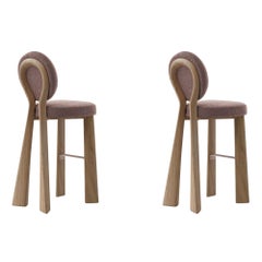 Set of 2 Mary II Bar Chair Wood or Lacquered Dedar Made in Portugal by Ottiu