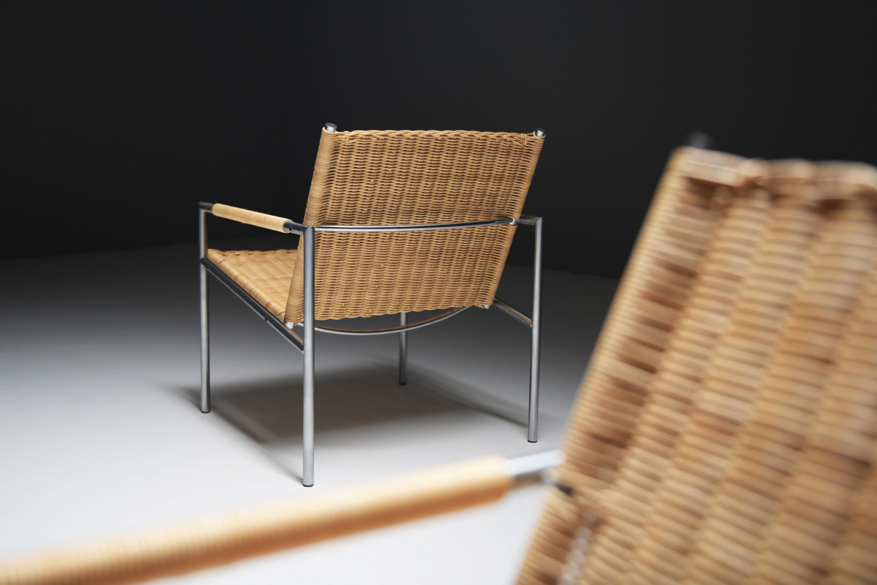 Set of 2 matching rattan woven SZ 01 Armchairs by Martin Visser for SPECTRUM For Sale 2