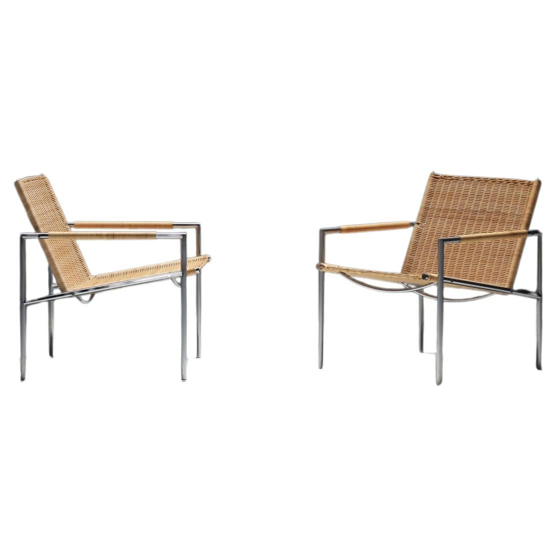 Set of 2 matching rattan woven SZ 01 Armchairs by Martin Visser for SPECTRUM For Sale