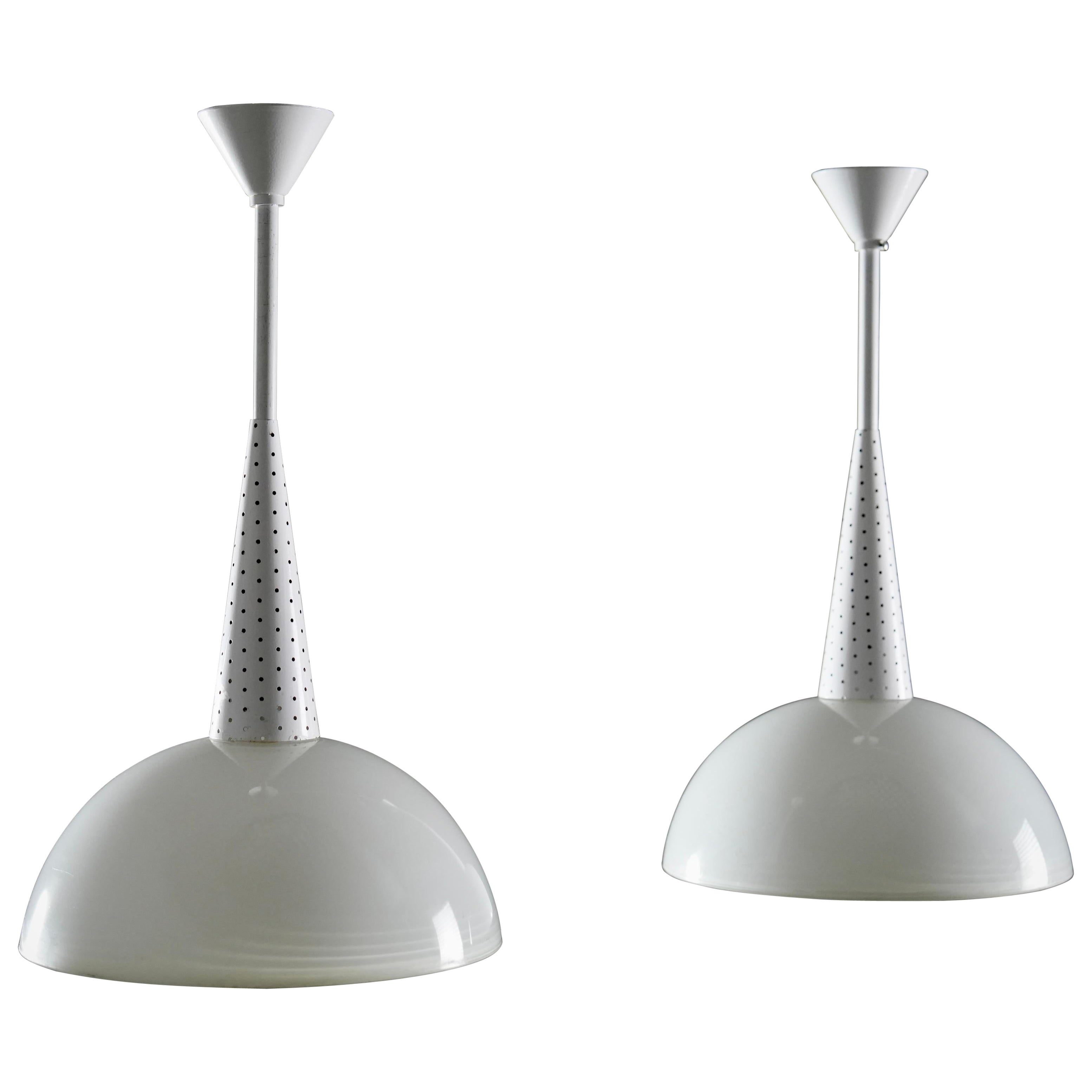 Set of 2 Mathieu Matégot for Holophane Ceiling Lamps in Metal and Glass, 1960
s en vente