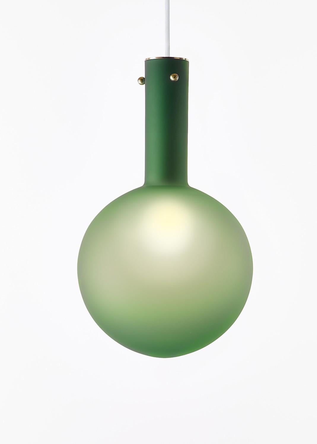 Modern Set of 2 Matte Green Sphaerae Pendant Lights by Dechem Studio For Sale