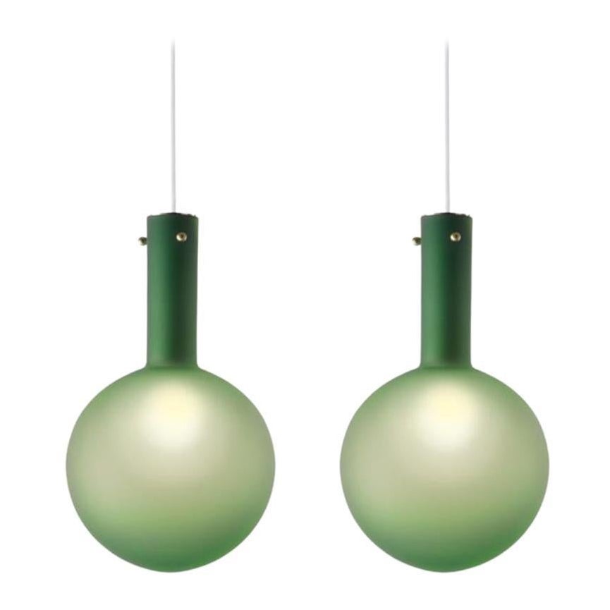 Set of 2 Matte Green Sphaerae Pendant Lights by Dechem Studio
