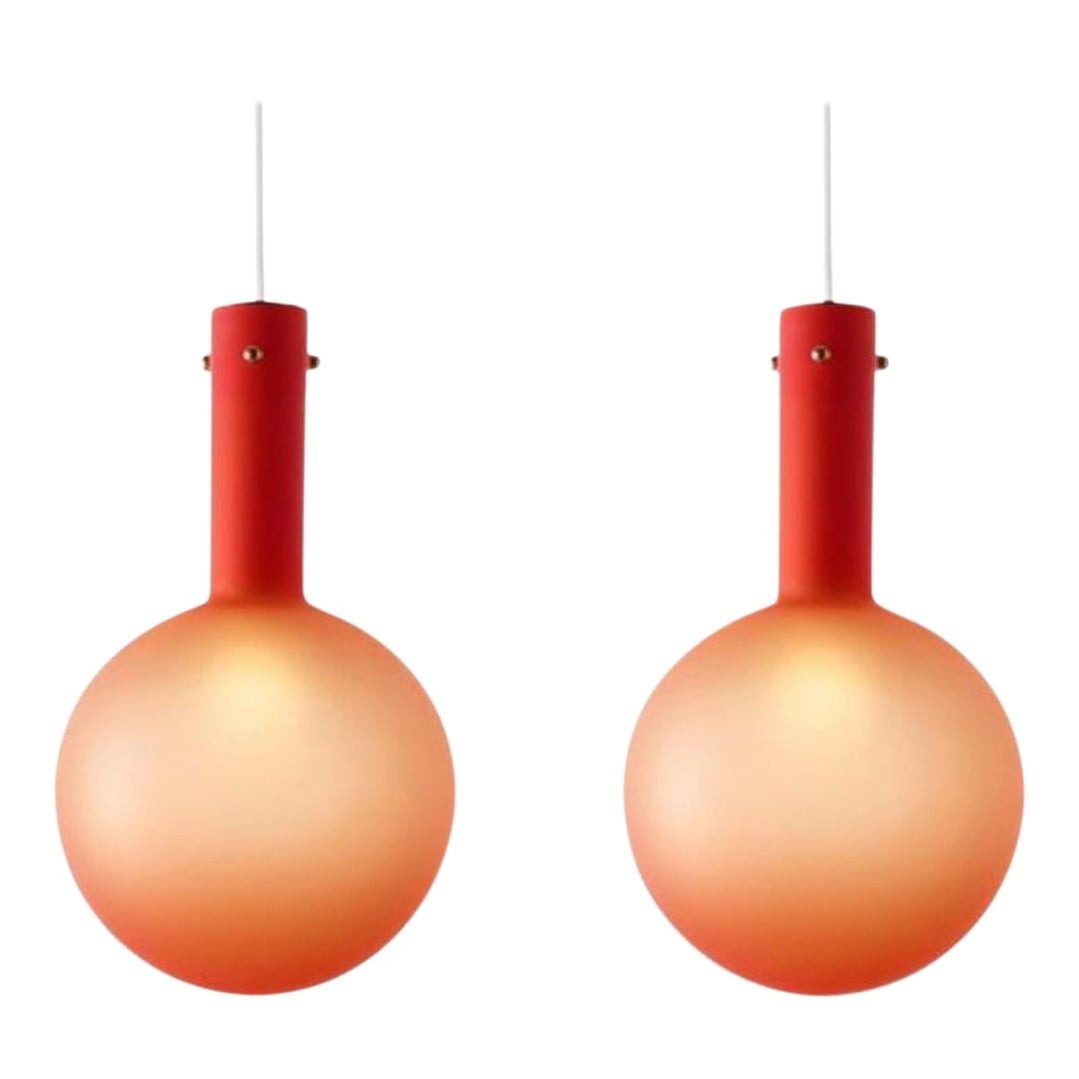 Set of 2 Matte Red Sphaerae Pendant Lights by Dechem Studio For Sale