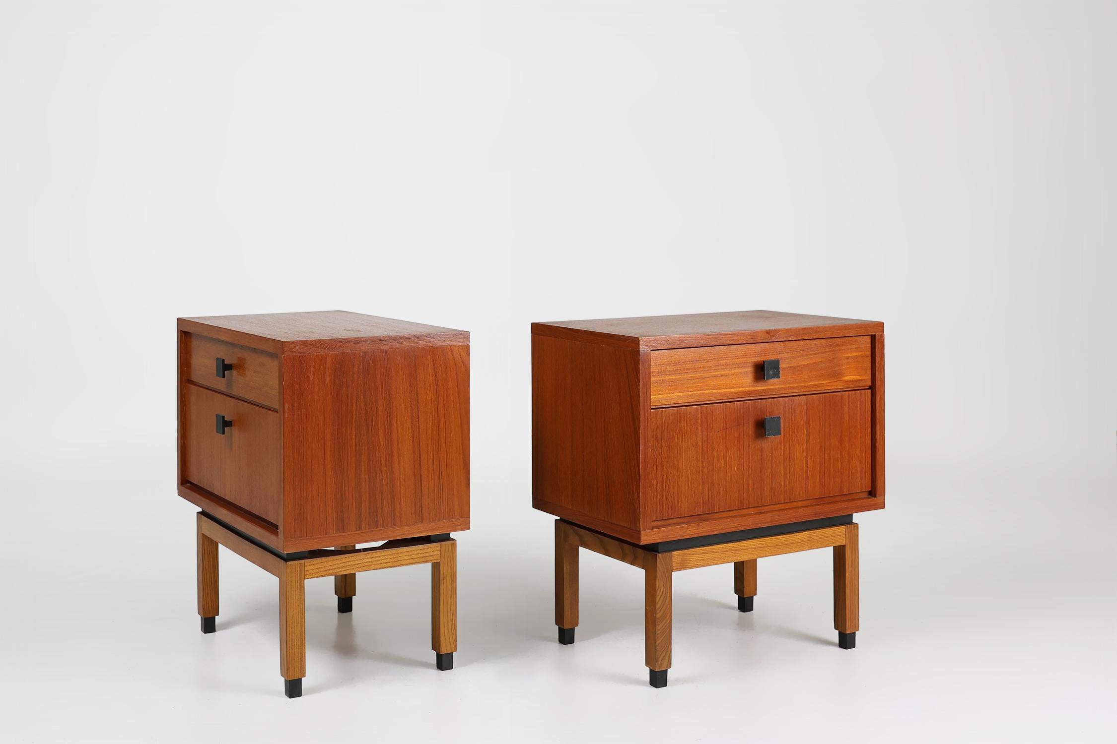 Belgian Set of 2 MdK mid-century teak wood nightstands ca. 1960