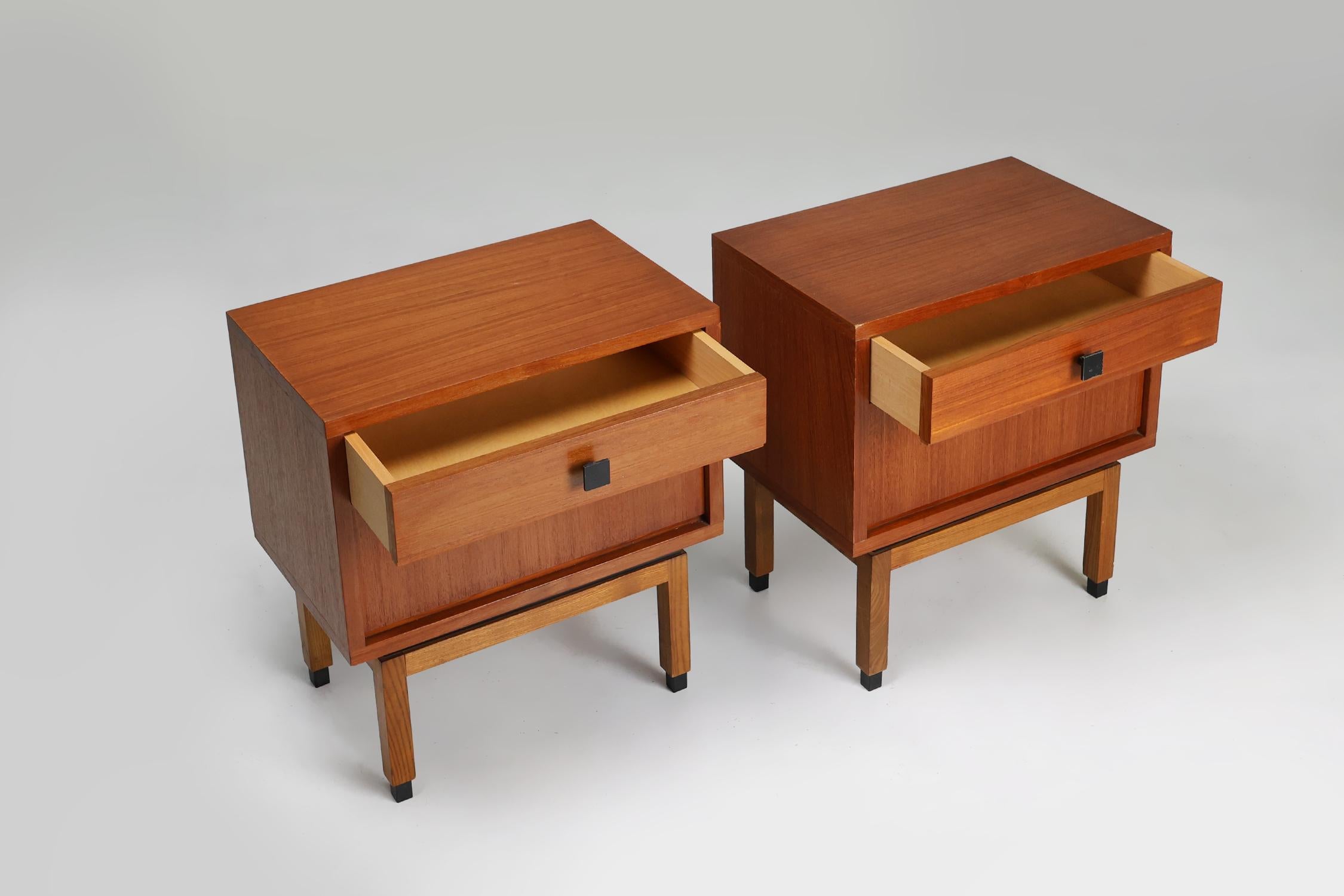 Mid-20th Century Set of 2 MdK mid-century teak wood nightstands ca. 1960