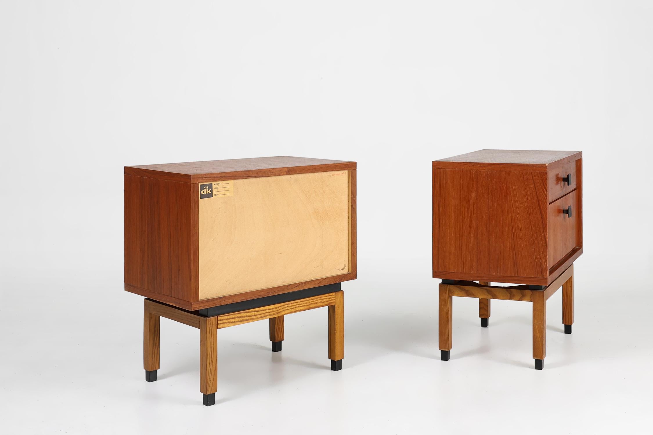 Set of 2 MdK mid-century teak wood nightstands ca. 1960 2