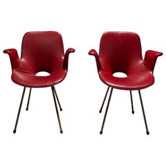 Set of 2 Medea Chairs with Armrests in Metal and faux Leather, Italy, 1950's