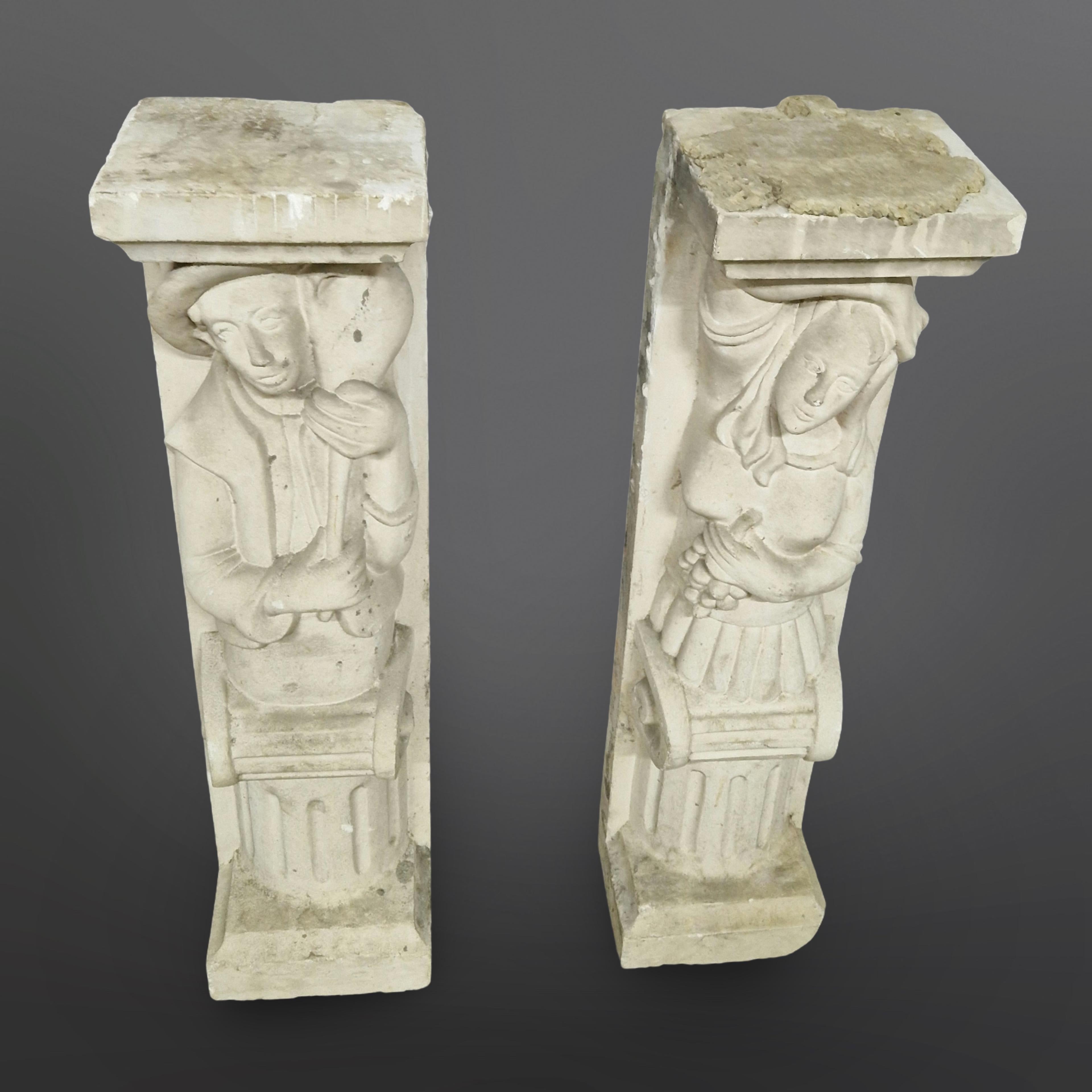 Dutch Set of 2 medieval style architectural sculpted columns, Netherlands 1950s For Sale