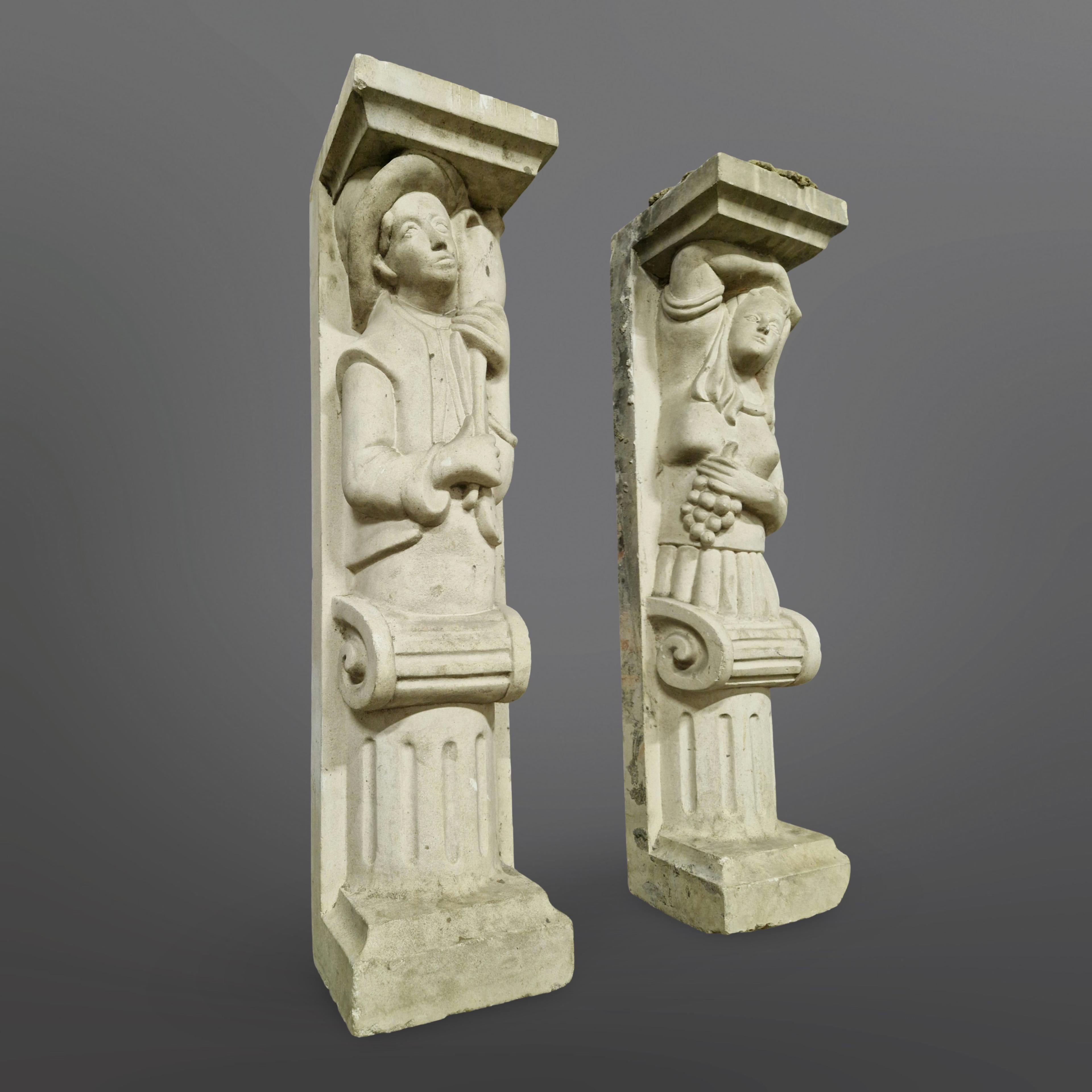 20th Century Set of 2 medieval style architectural sculpted columns, Netherlands 1950s For Sale