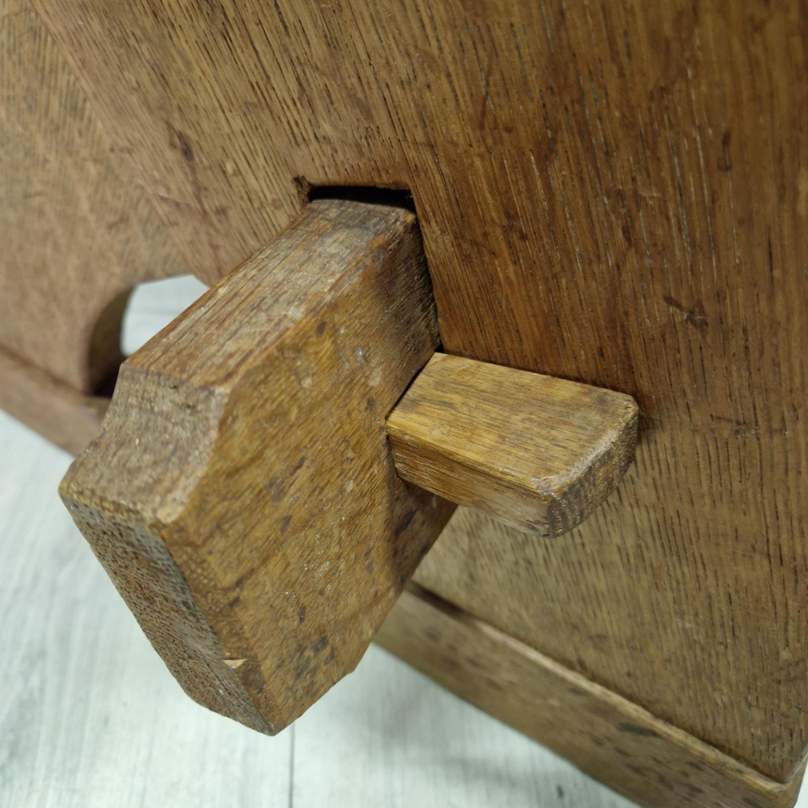 Set of 2 medieval style rocking chairs in oak and leather, Netherlands 1960s 3
