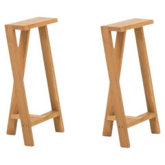 Set of 2 Medium Pausa Oak Stool by Pierre-Emmanuel Vandeputte