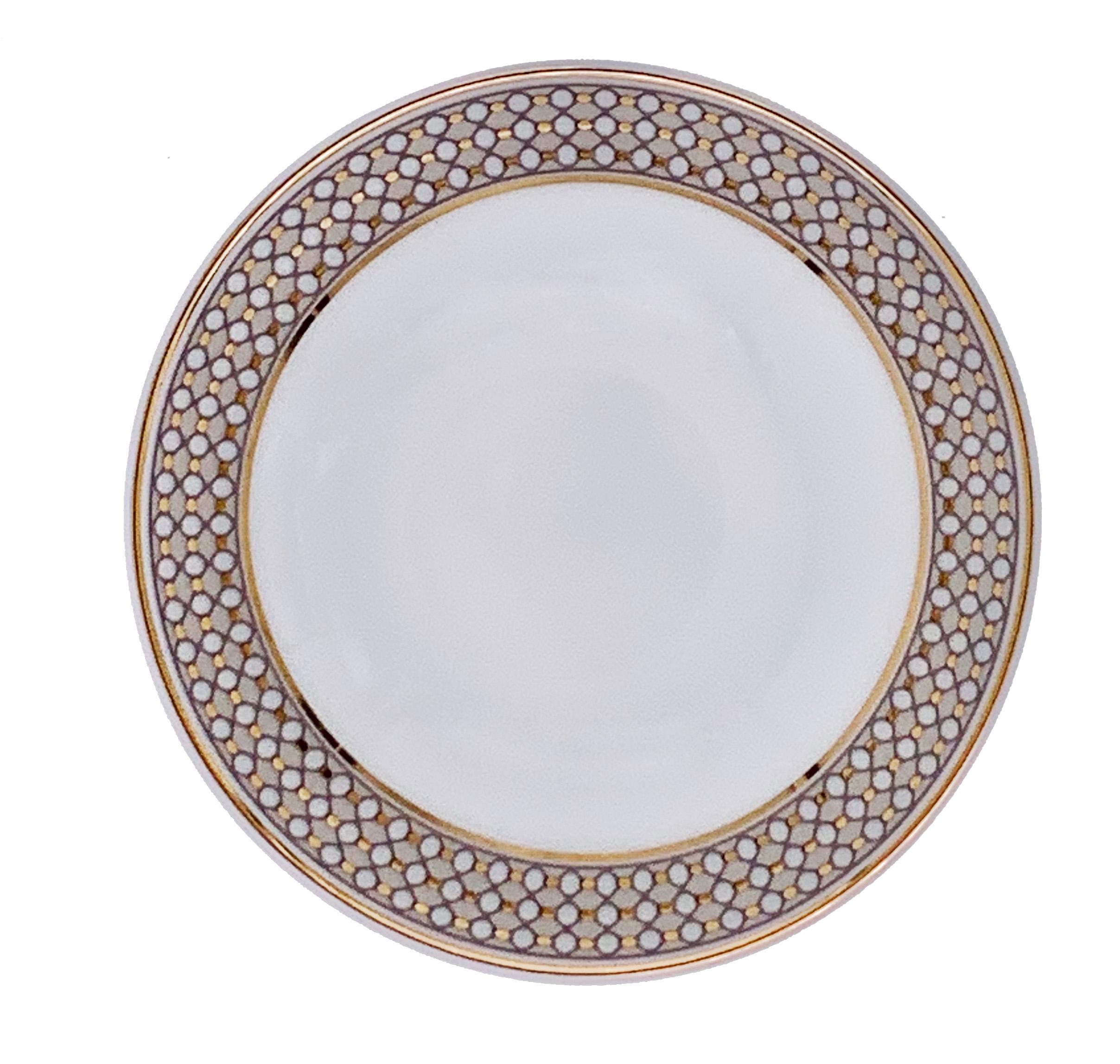 Larger quantities available upon request, with 8 weeks production time.

Description: Set of 2 medium sauce plate (2 pieces)
Color: Beige and gold
Size: 9 Ø x 2.5 H cm, 60 ml
Material: Porcelain and gold
Collection: Modern vintage.