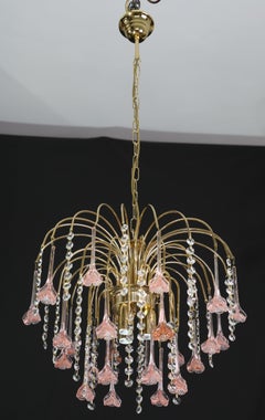 Set of 2 Meryl Streep, Pink Murano Flowers and Crystal Drops Chandelier, 1980s