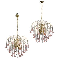 Set of 2 Meryl Streep, Pink Murano Flowers and Crystal Drops Chandelier, 1980s