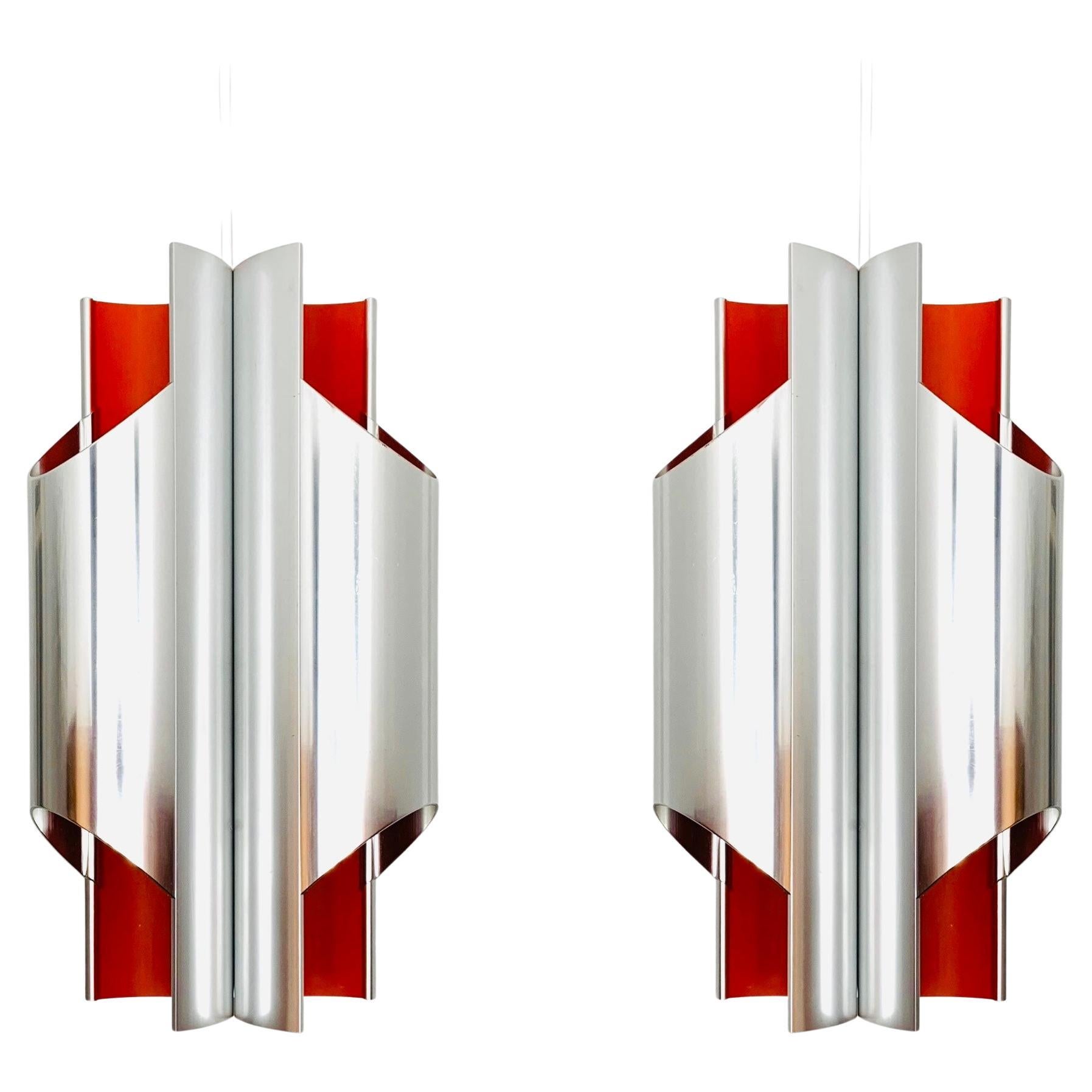 Set of 2 Metal Pendant Lamps by Bent Karlby for Lyfa